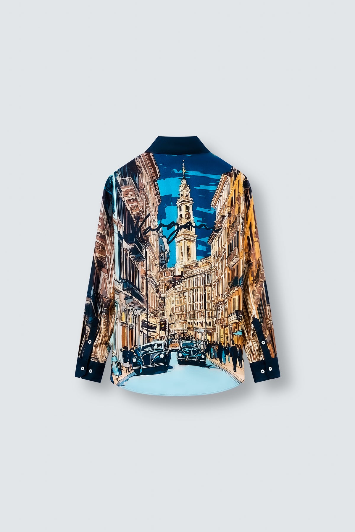 Via Montenapoleone Signature Oversized Silk Shirt by Maison Kargani