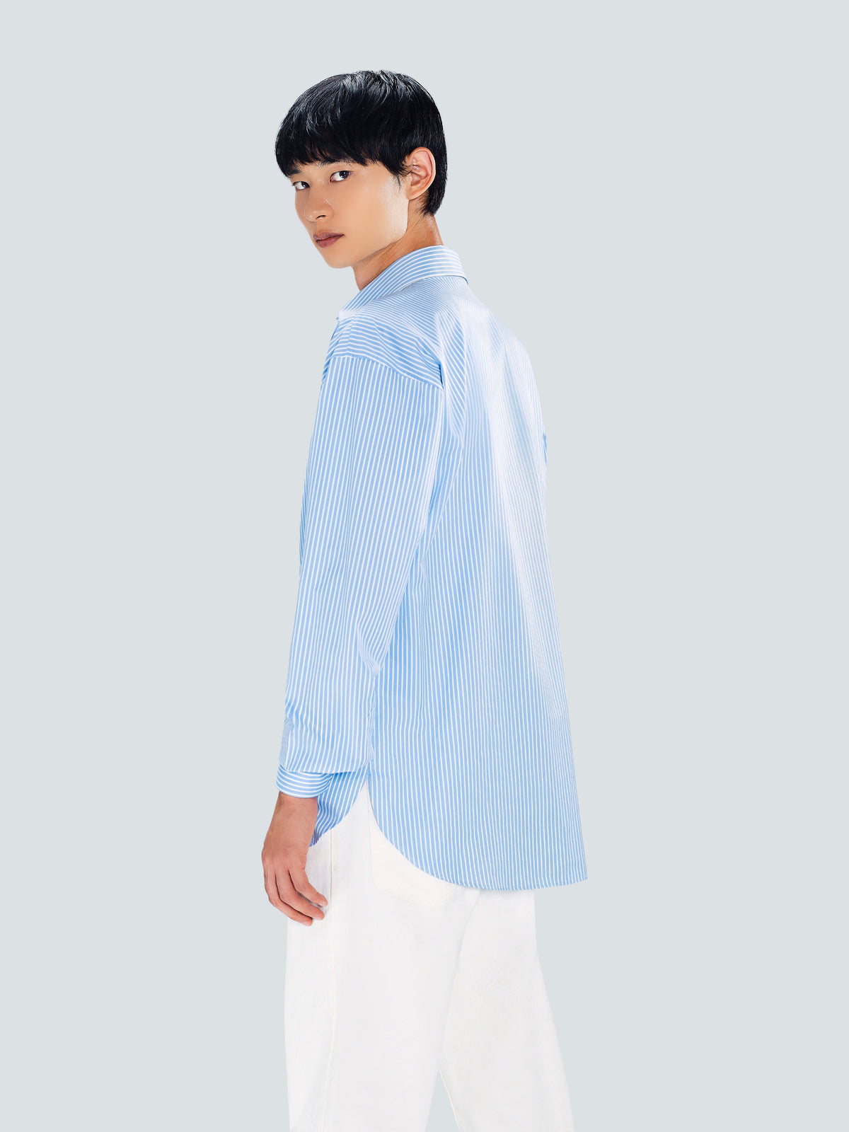 Oversized Striped Cotton Shirt in Light Blue by Maison Kargani
