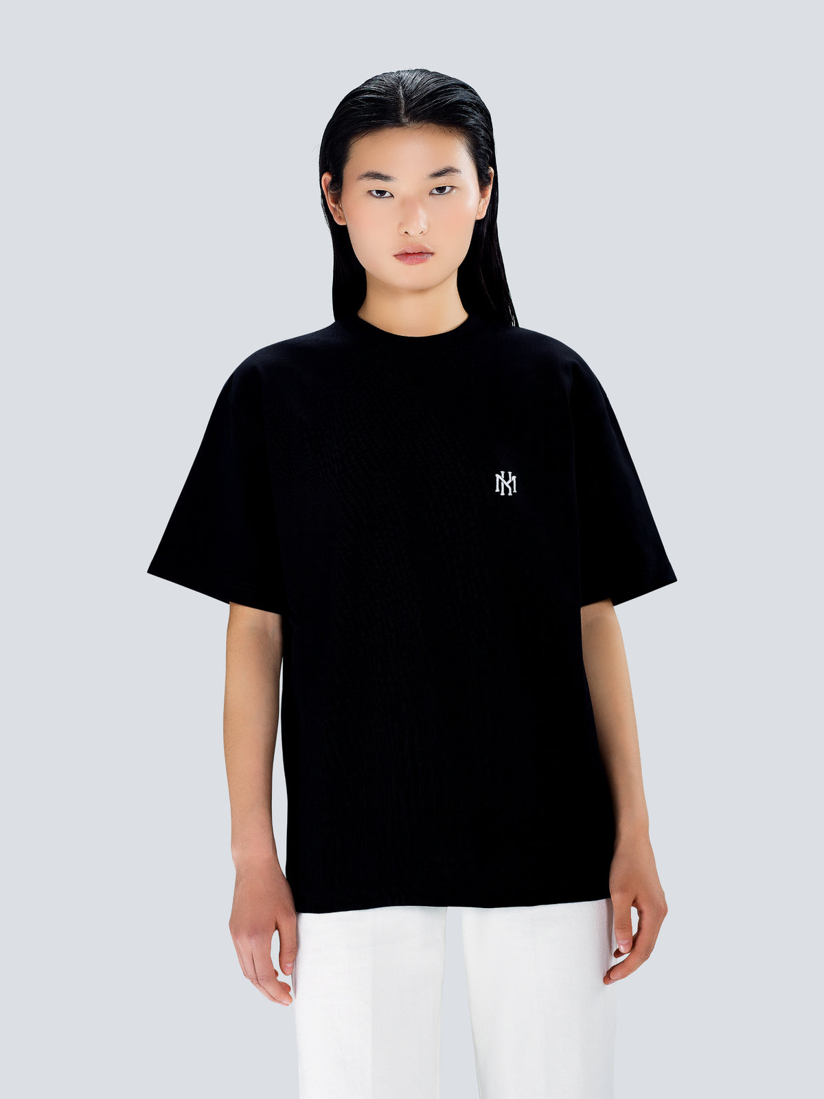 MK Monogram Oversized Cotton T-Shirt in Black by Maison Kargani