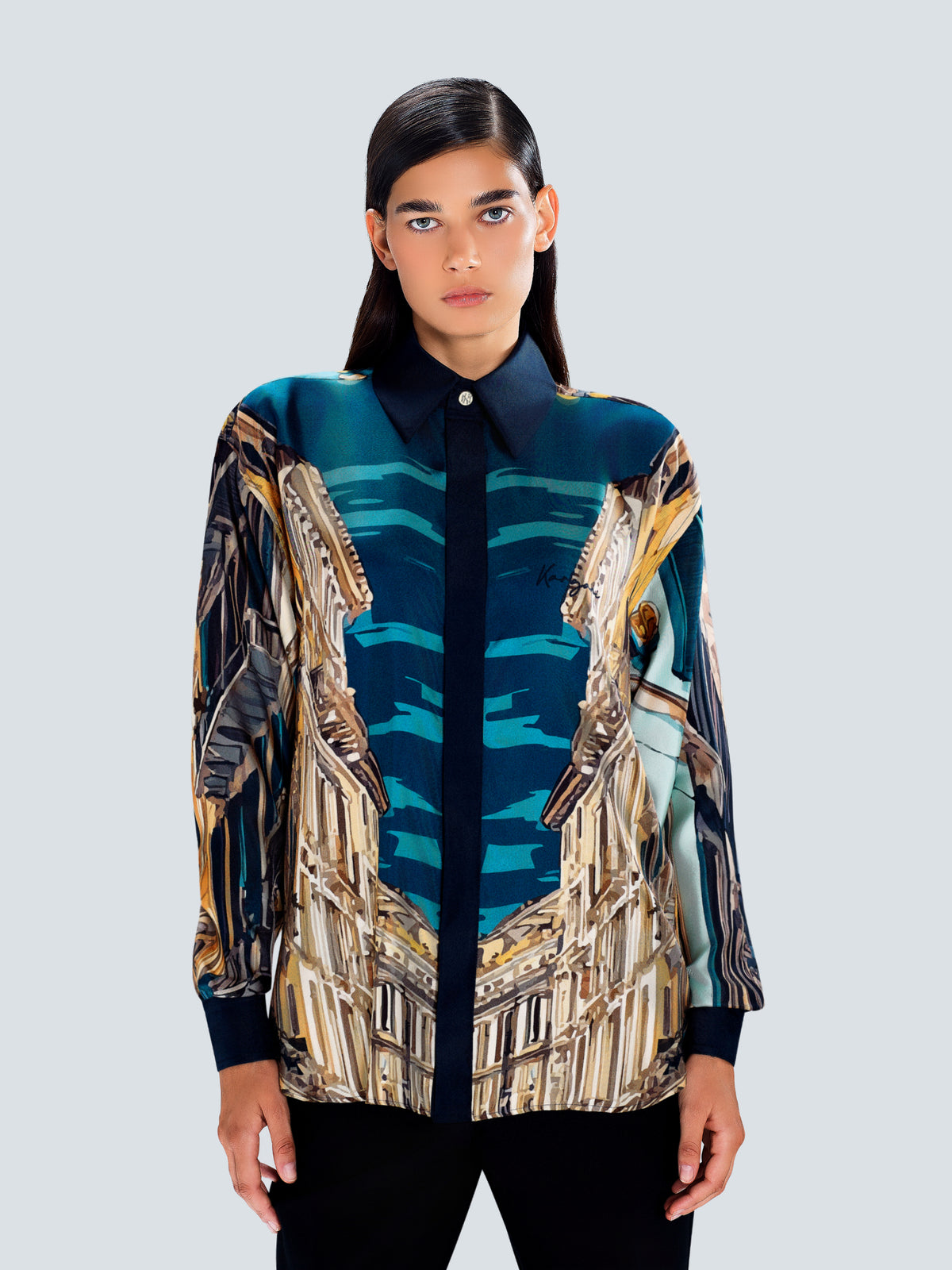 Via Montenapoleone Signature Oversized Silk Shirt by Maison Kargani