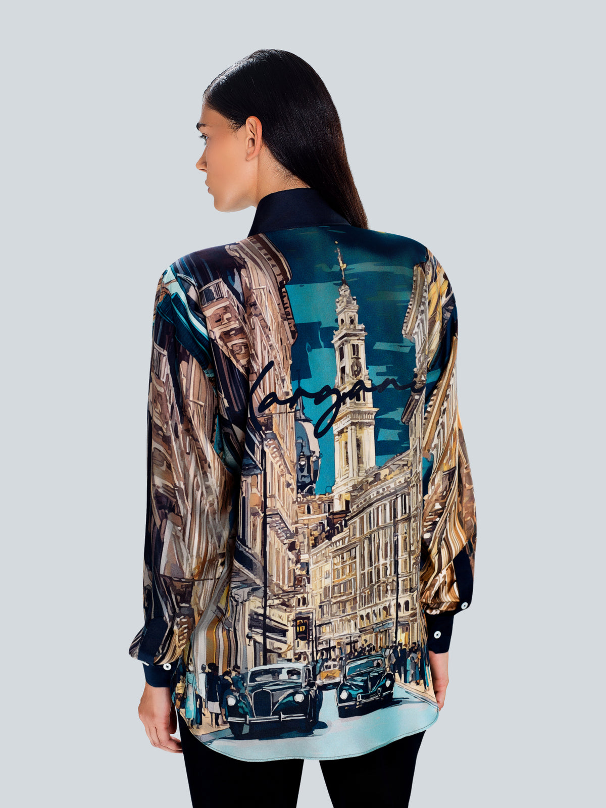 Via Montenapoleone Signature Oversized Silk Shirt by Maison Kargani