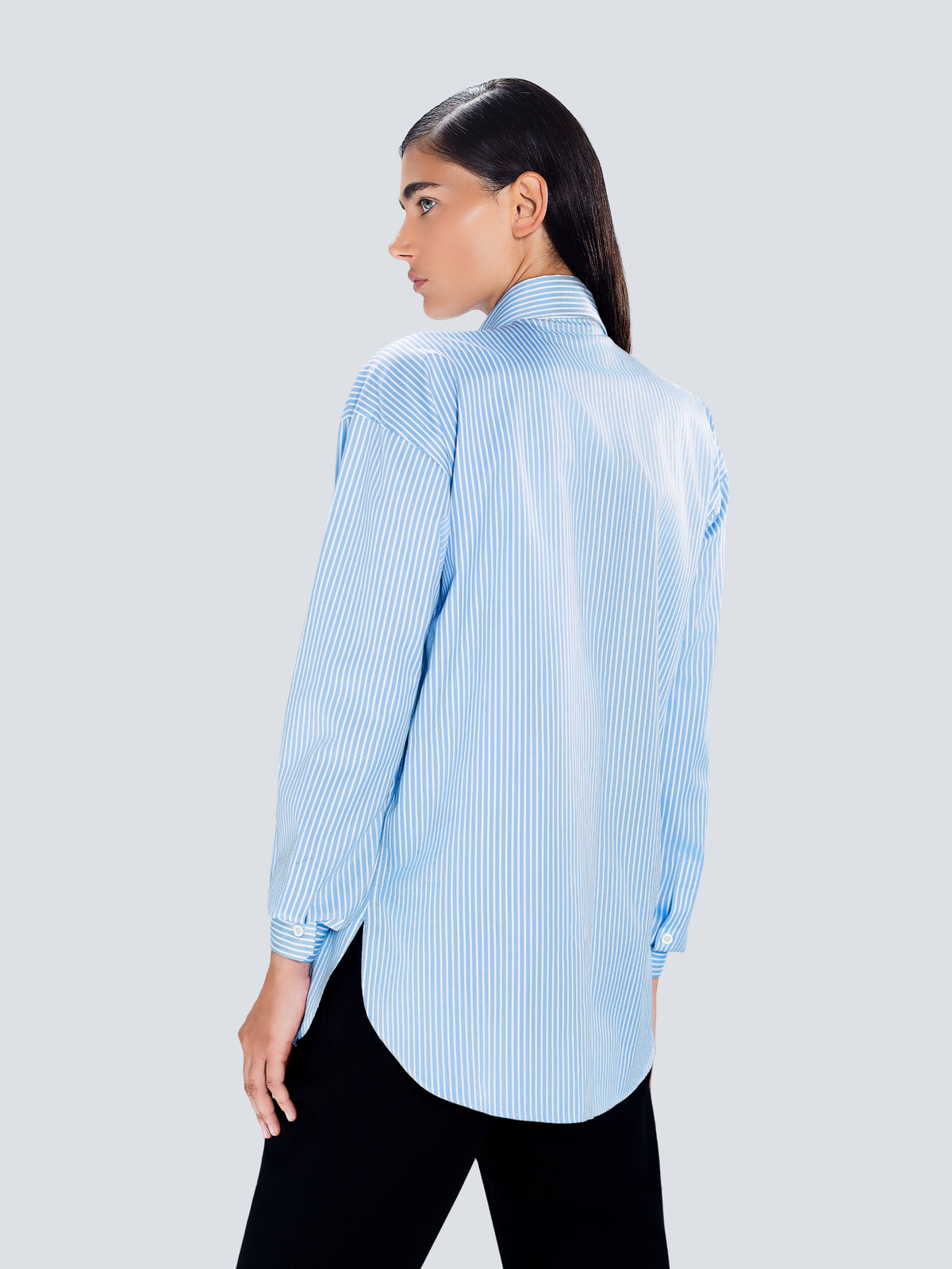 Oversized Striped Cotton Shirt in Light Blue by Maison Kargani