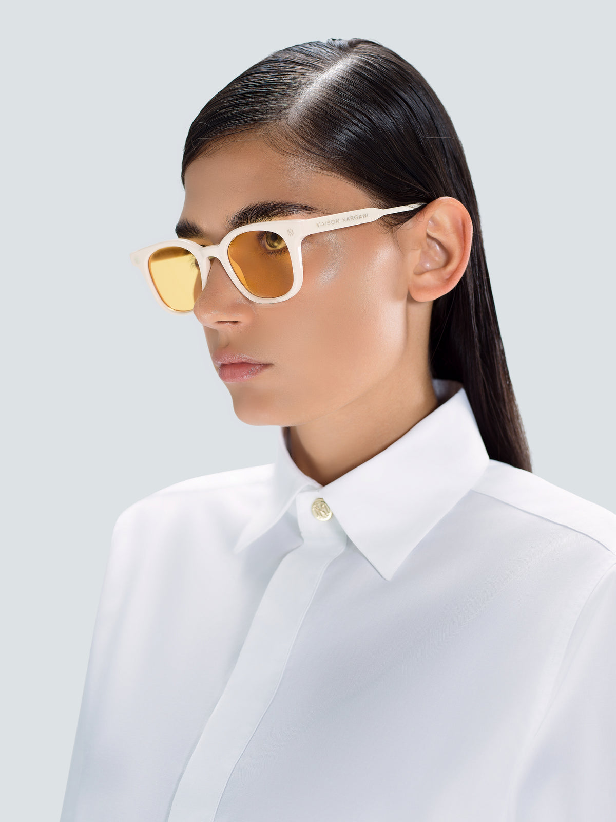 Via Montenapoleone 08 Sunglasses in Ivory and Gold by Maison Kargani