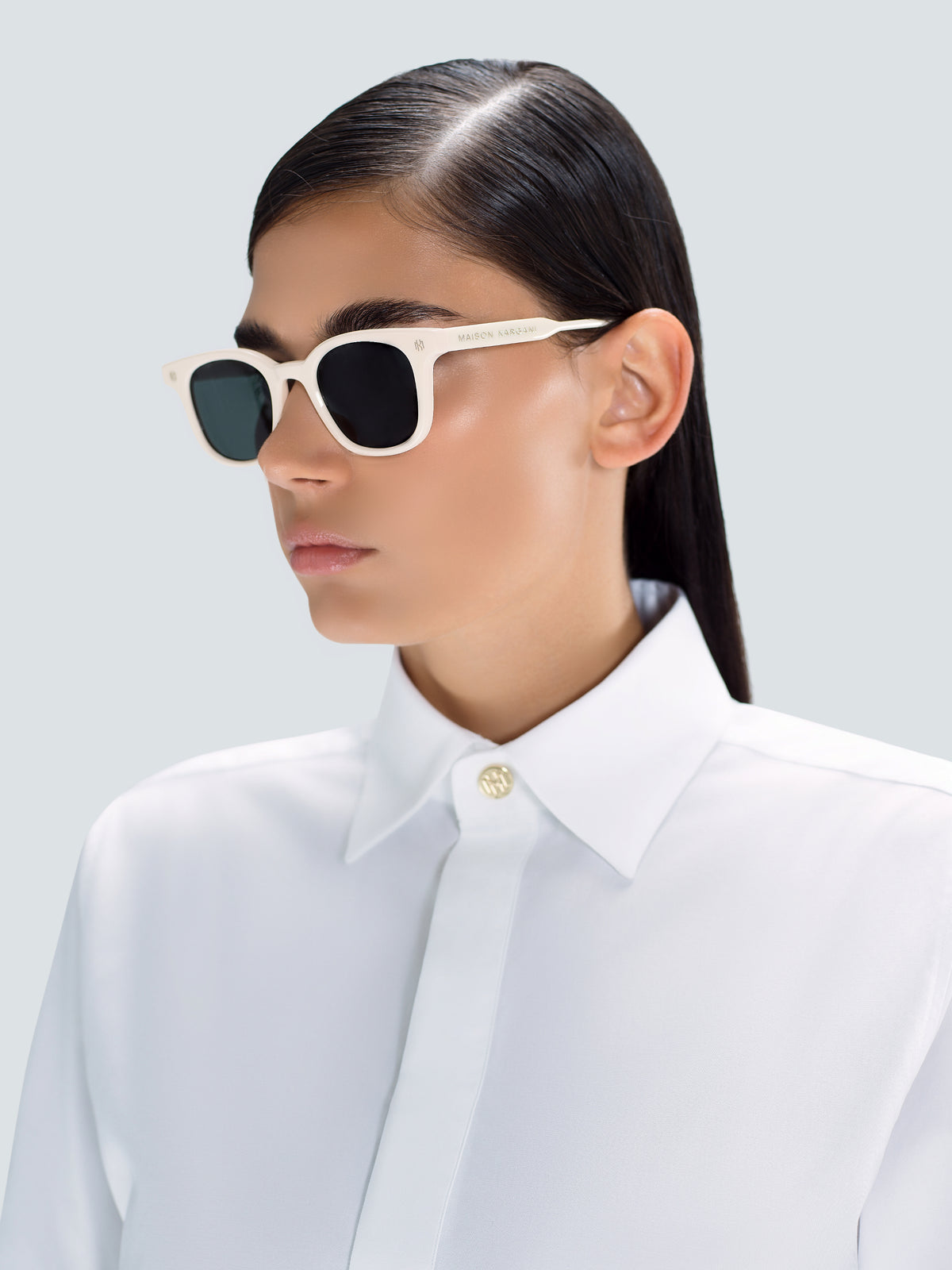 Via Montenapoleone 07 Sunglasses in Ivory and Gold by Maison Kargani