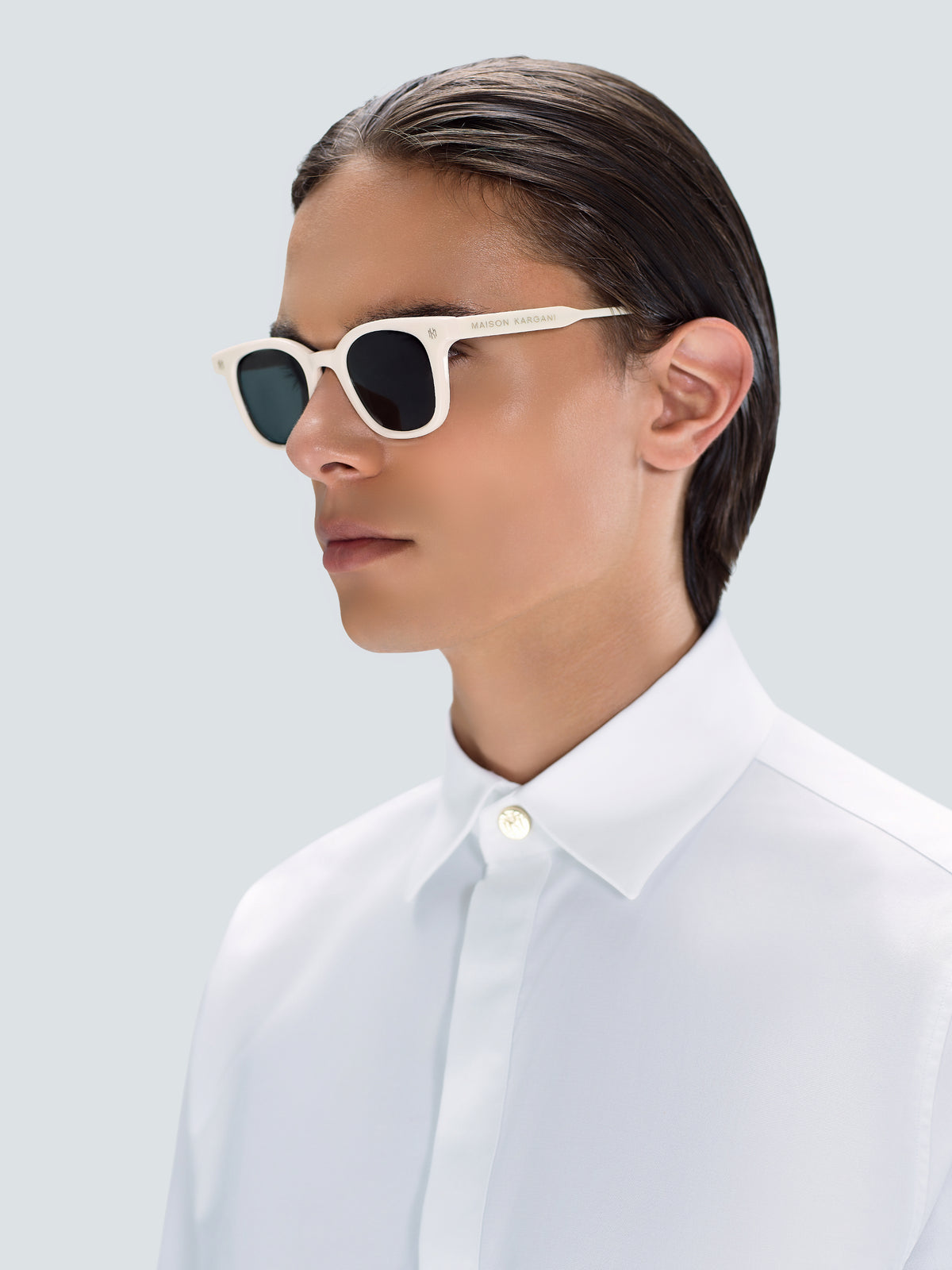 Via Montenapoleone 07 Sunglasses in Ivory and Gold by Maison Kargani
