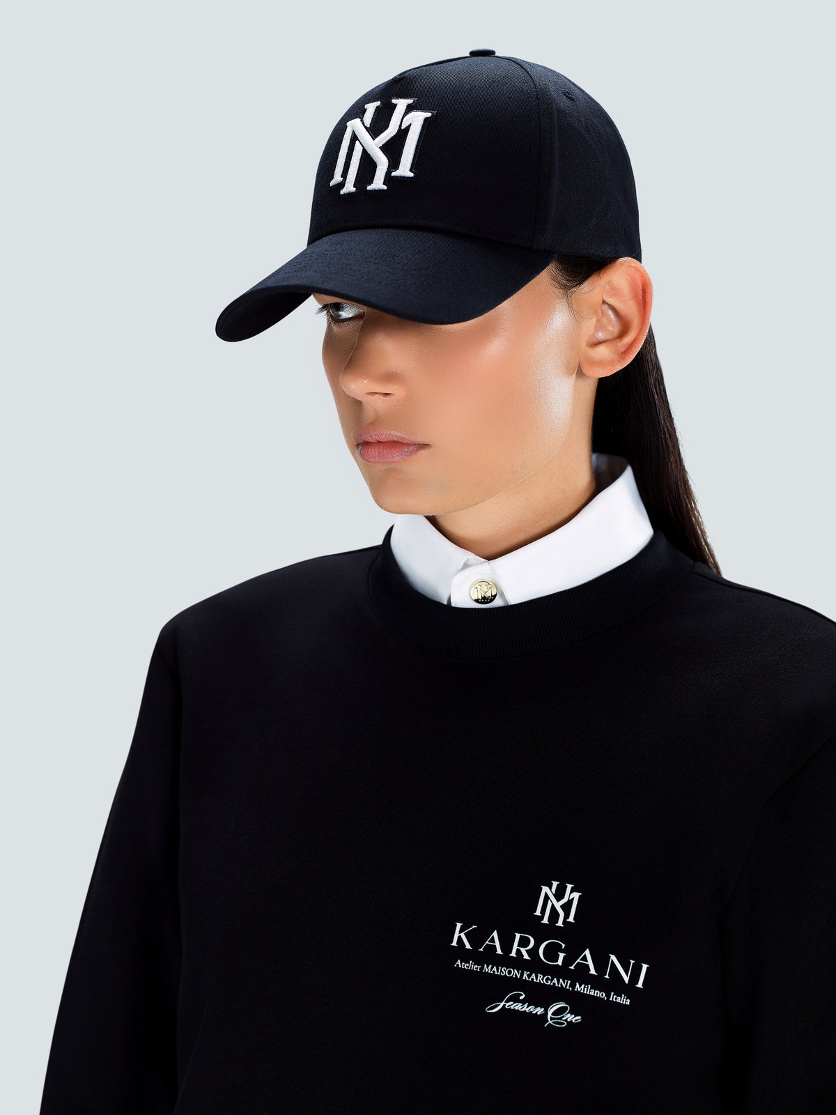 MK Monogram Cotton Twill Baseball Cap in Black by Maison Kargani