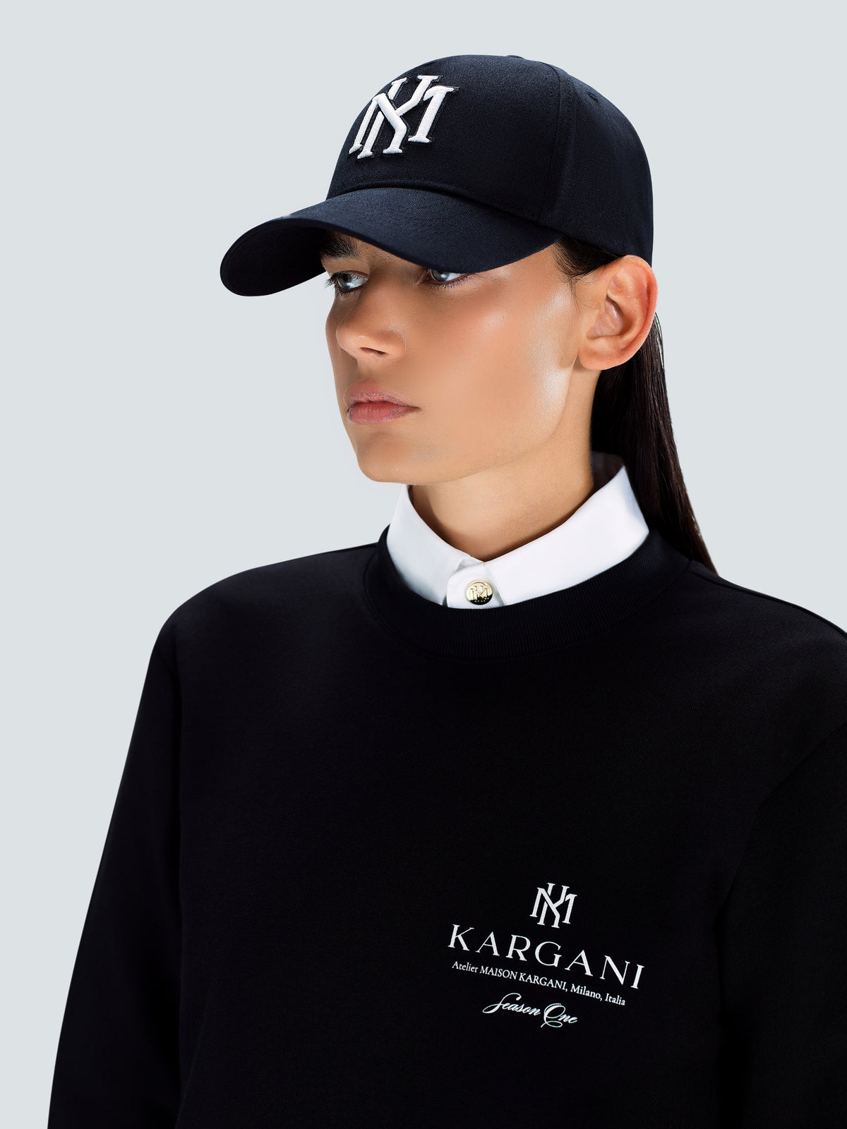 MK Monogram Cotton Twill Baseball Cap in Black by Maison Kargani