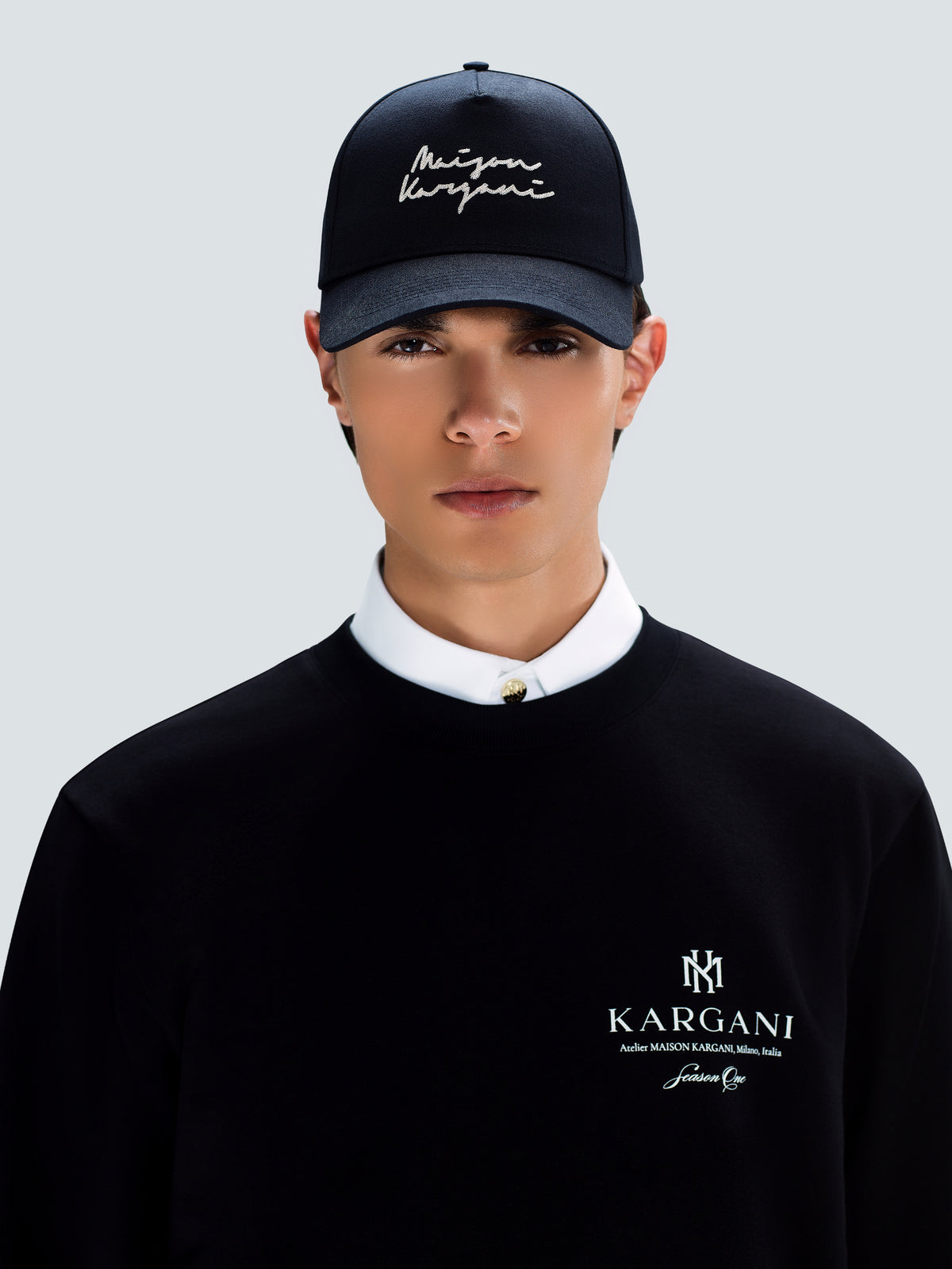 Signature Cotton Twill Baseball Cap in Black by Maison Kargani
