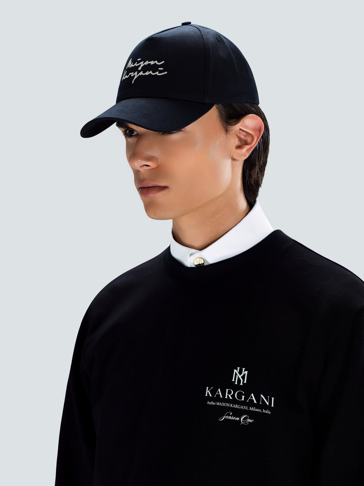 Signature Cotton Twill Baseball Cap in Black by Maison Kargani
