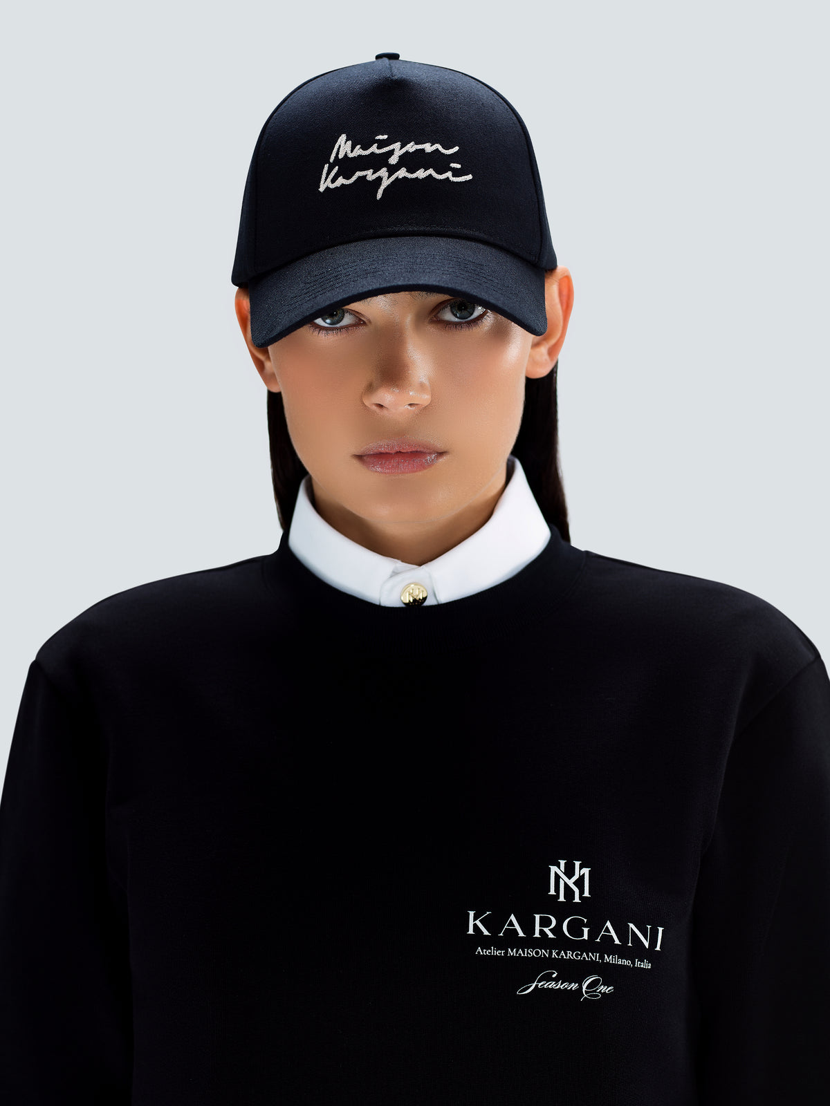 Signature Cotton Twill Baseball Cap in Black by Maison Kargani