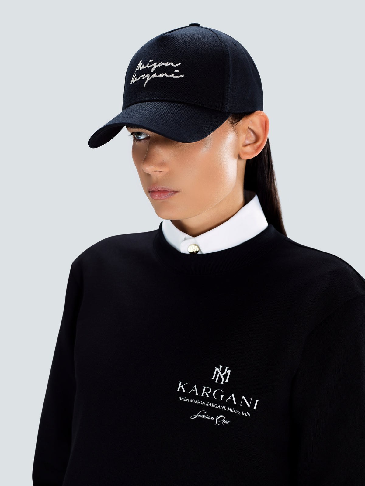 Signature Cotton Twill Baseball Cap in Black by Maison Kargani