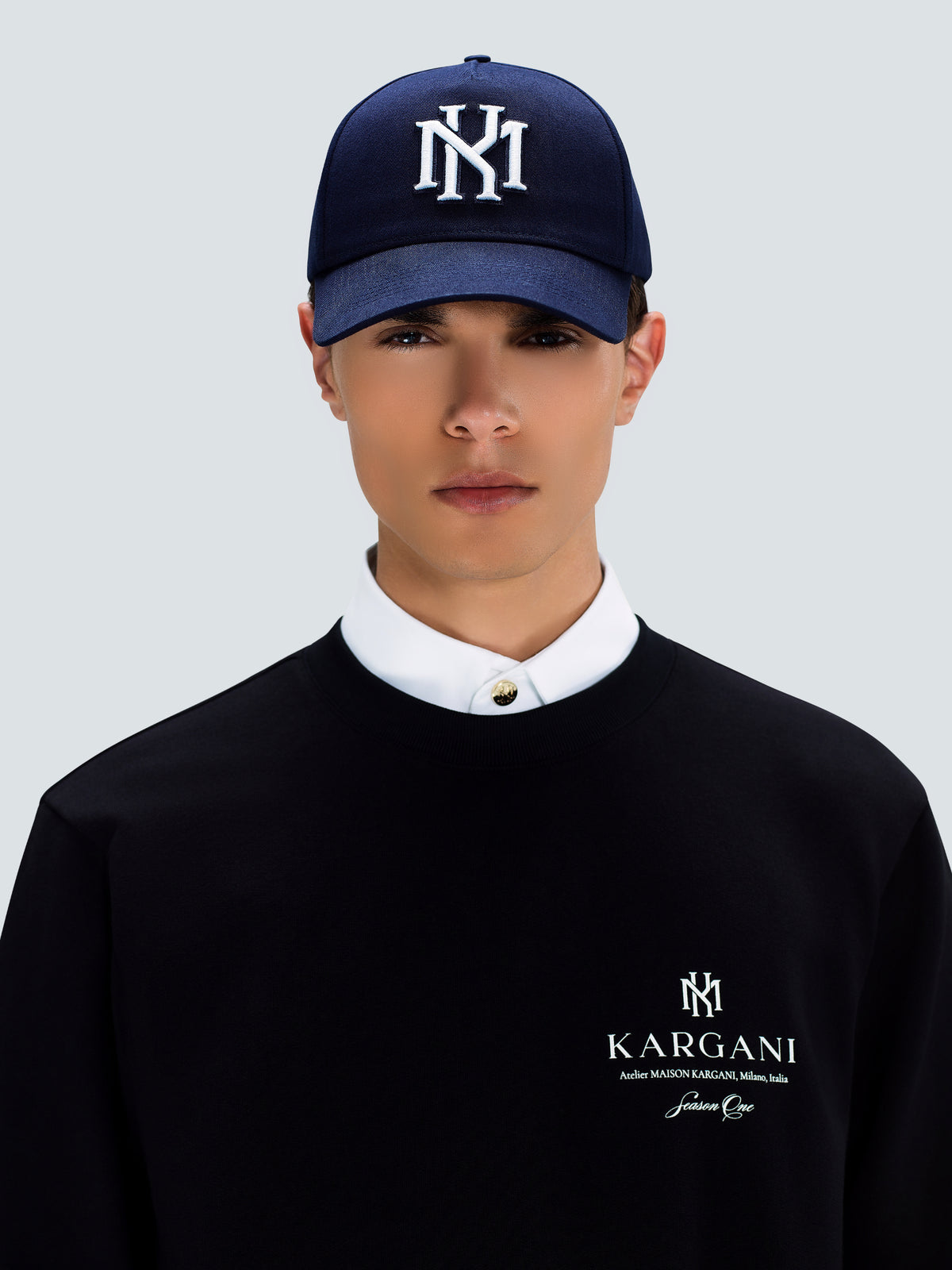 MK Monogram Cotton Twill Baseball Cap in Navy Blue by Maison Kargani