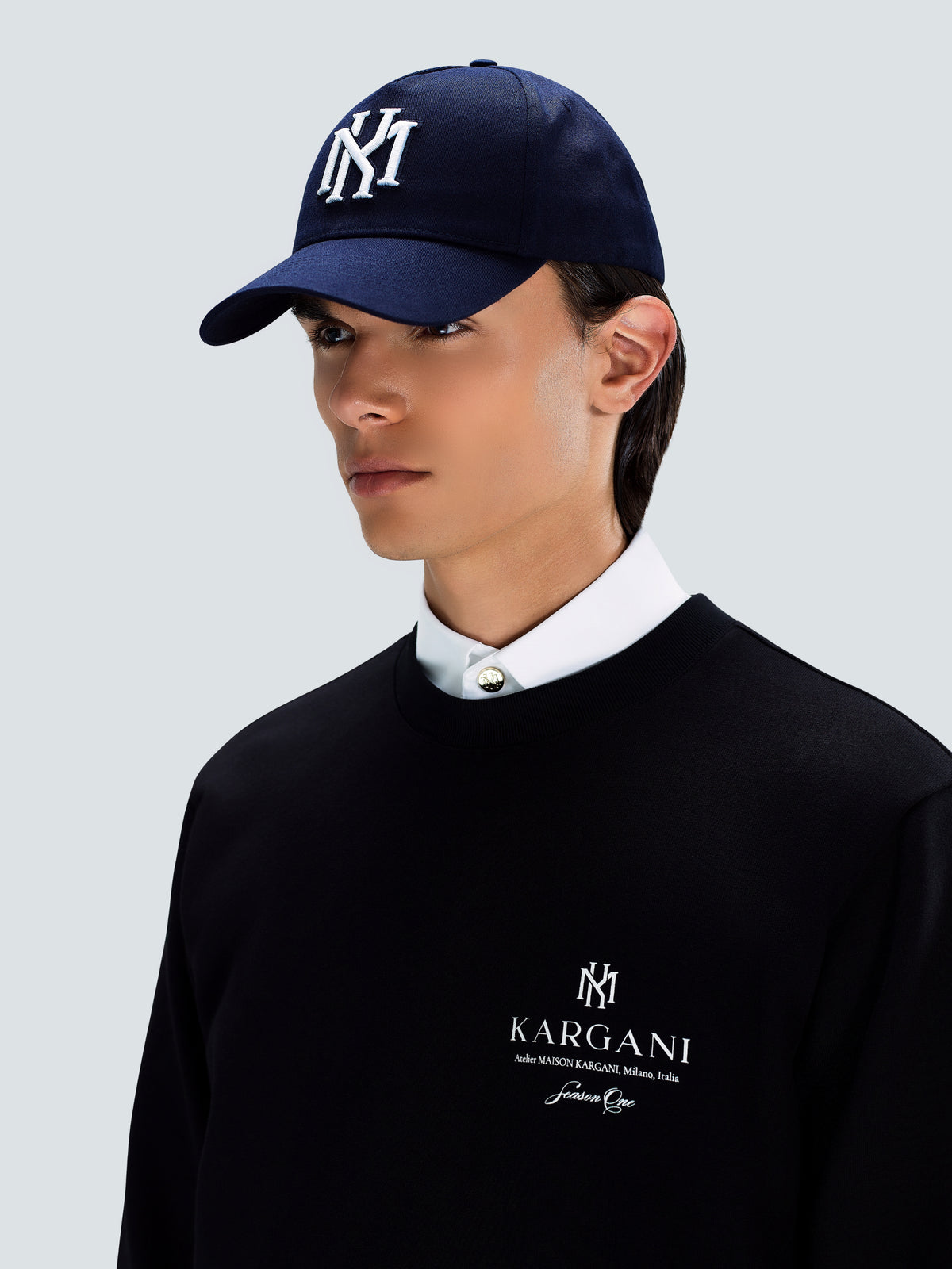 MK Monogram Cotton Twill Baseball Cap in Navy Blue by Maison Kargani