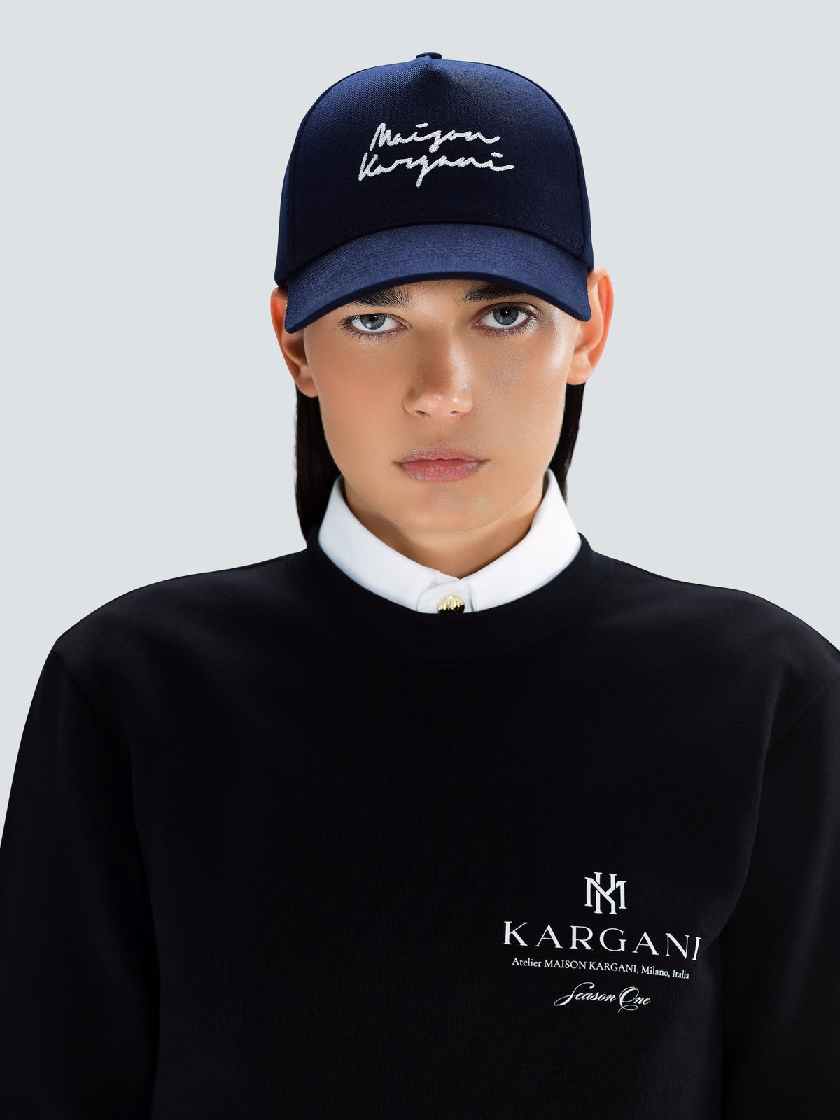Signature Cotton Twill Baseball Cap in Navy Blue by Maison Kargani