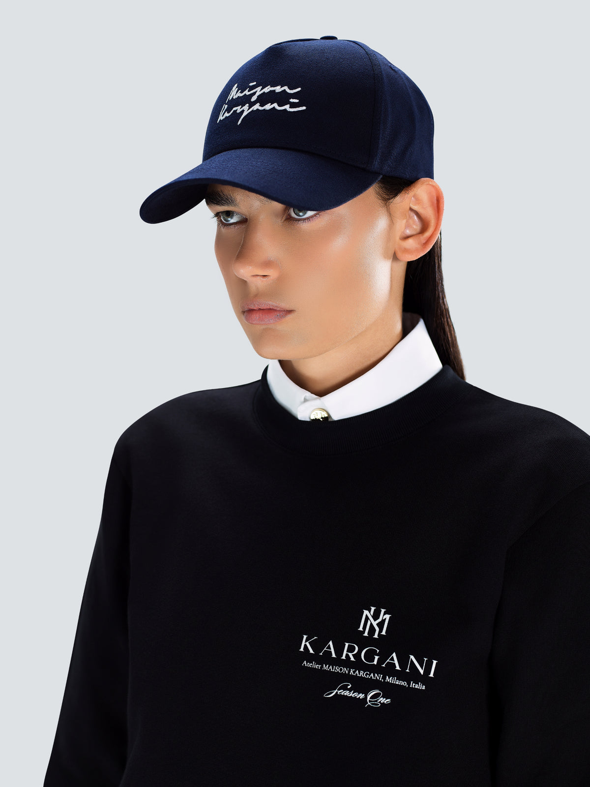 Signature Cotton Twill Baseball Cap in Navy Blue by Maison Kargani