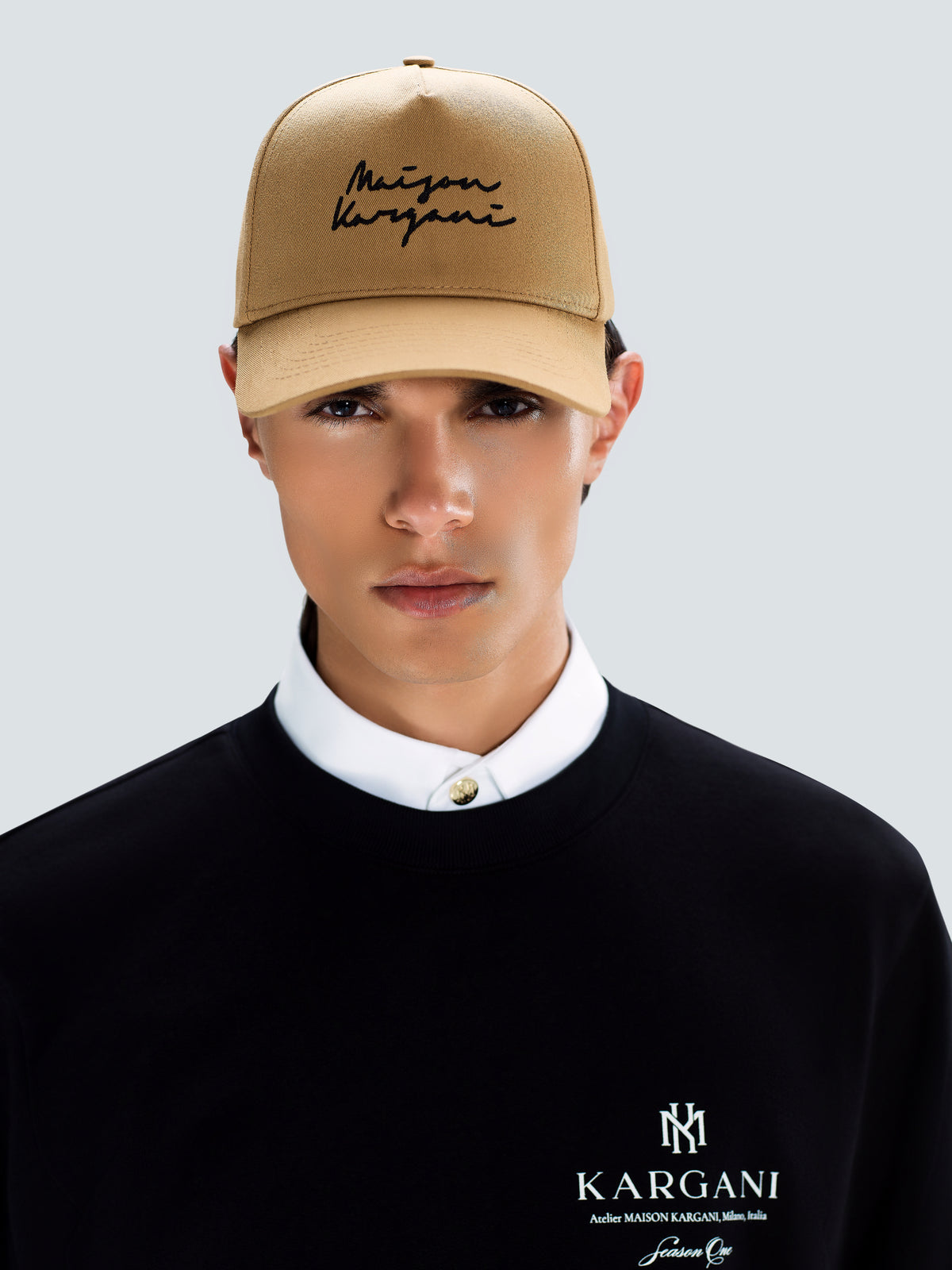 Signature Cotton Twill Baseball Cap in Camel by Maison Kargani