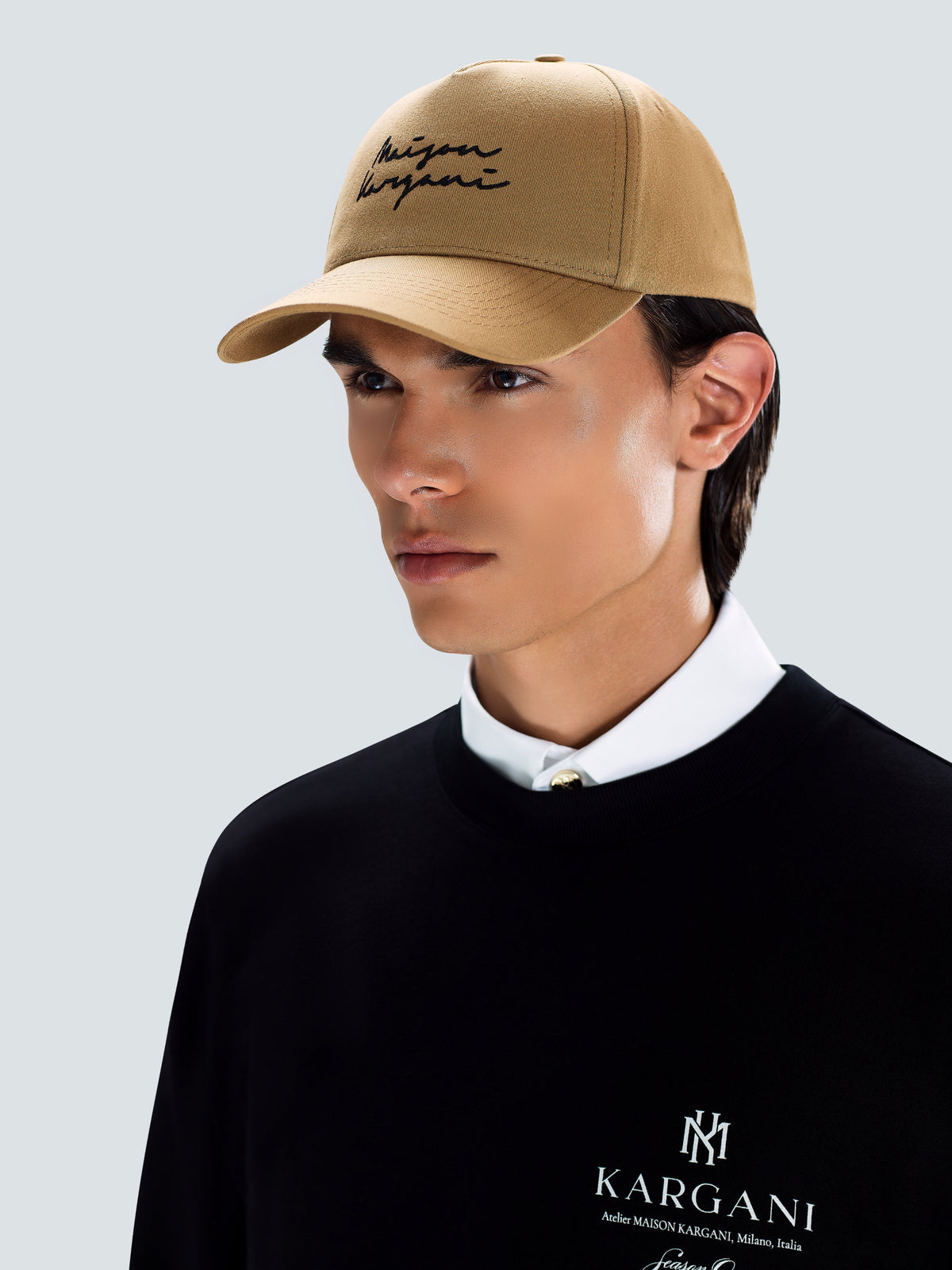 Signature Cotton Twill Baseball Cap in Camel by Maison Kargani