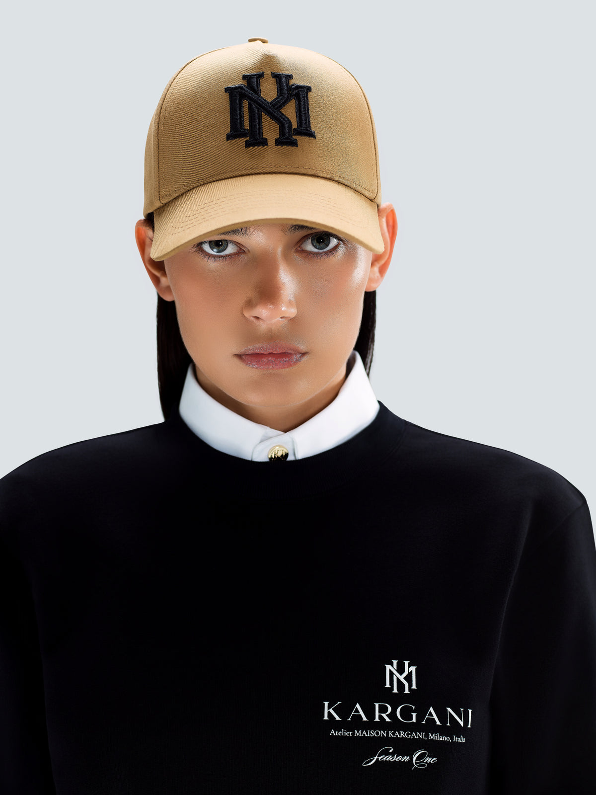 MK Monogram Cotton Twill Baseball Cap in Camel by Maison Kargani
