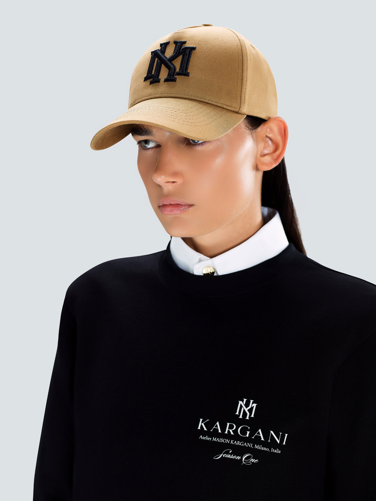 MK Monogram Cotton Twill Baseball Cap in Camel by Maison Kargani