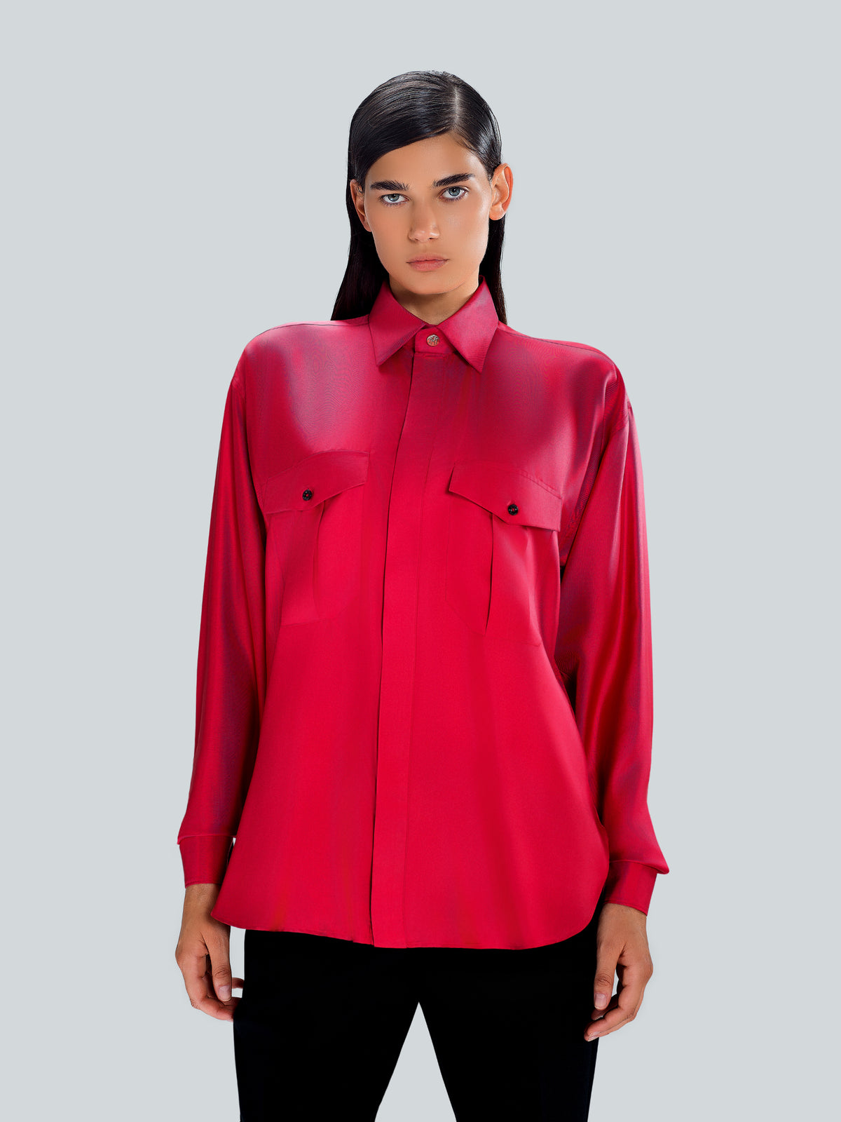 Oversized Silk Shirt in Red by Maison Kargani