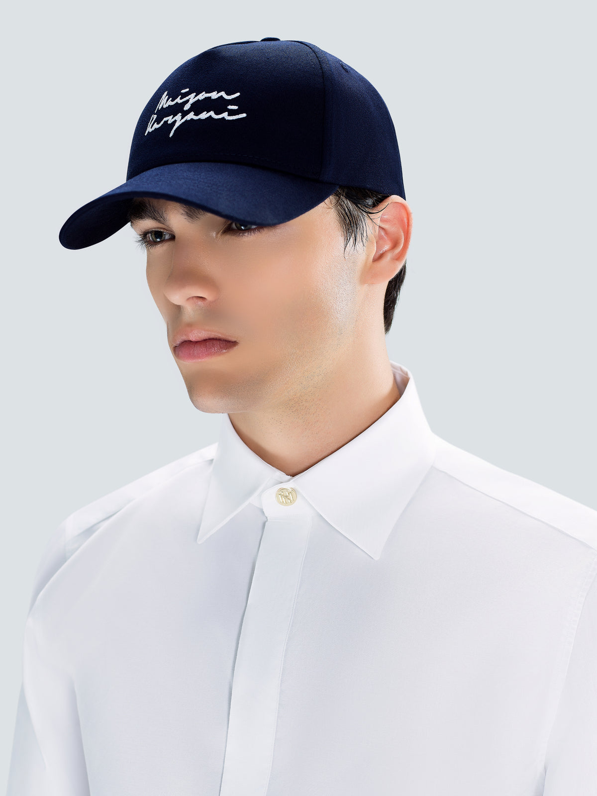 Signature Cotton Twill Baseball Cap in Navy Blue by Maison Kargani