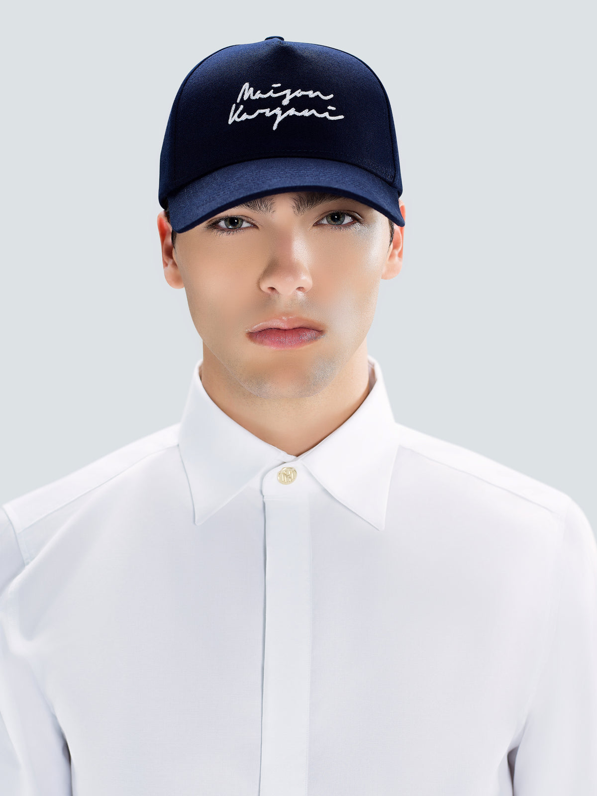 Signature Cotton Twill Baseball Cap in Navy Blue by Maison Kargani