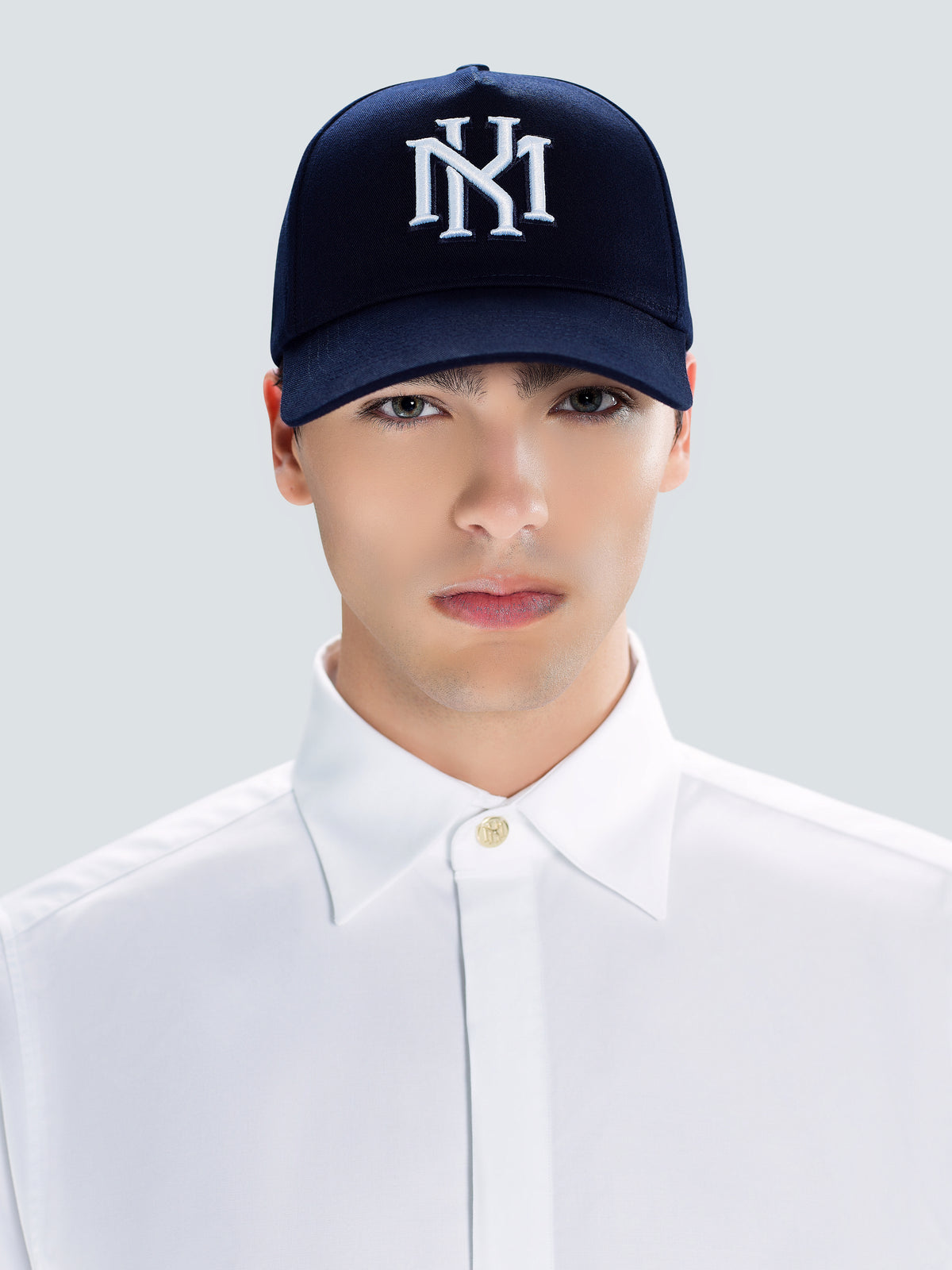 MK Monogram Cotton Twill Baseball Cap in Navy Blue by Maison Kargani