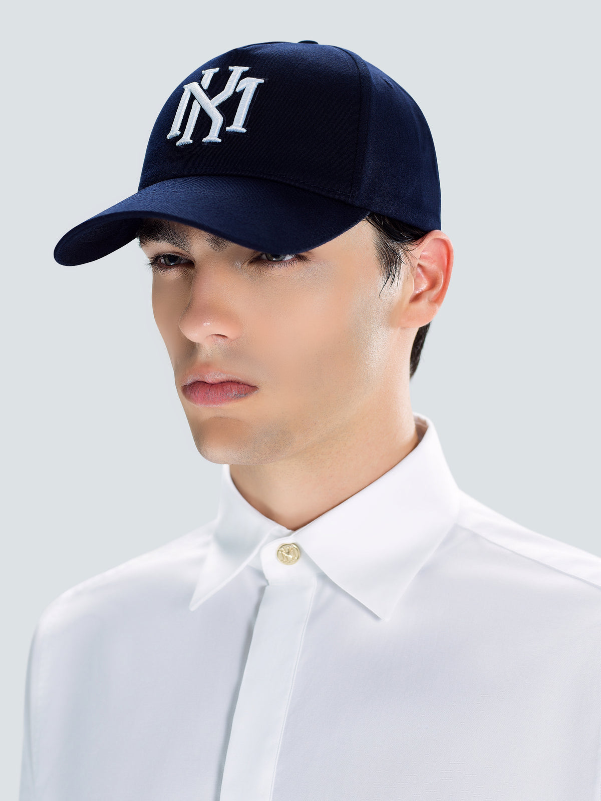 MK Monogram Cotton Twill Baseball Cap in Navy Blue by Maison Kargani