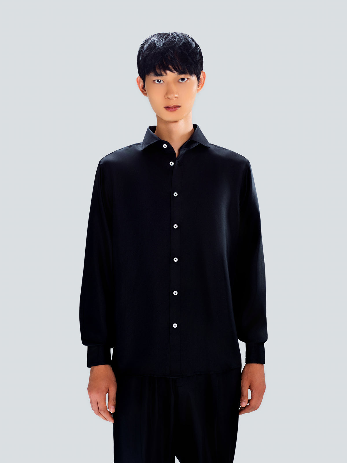 Tailored Silk Shirt in Black by Maison Kargani