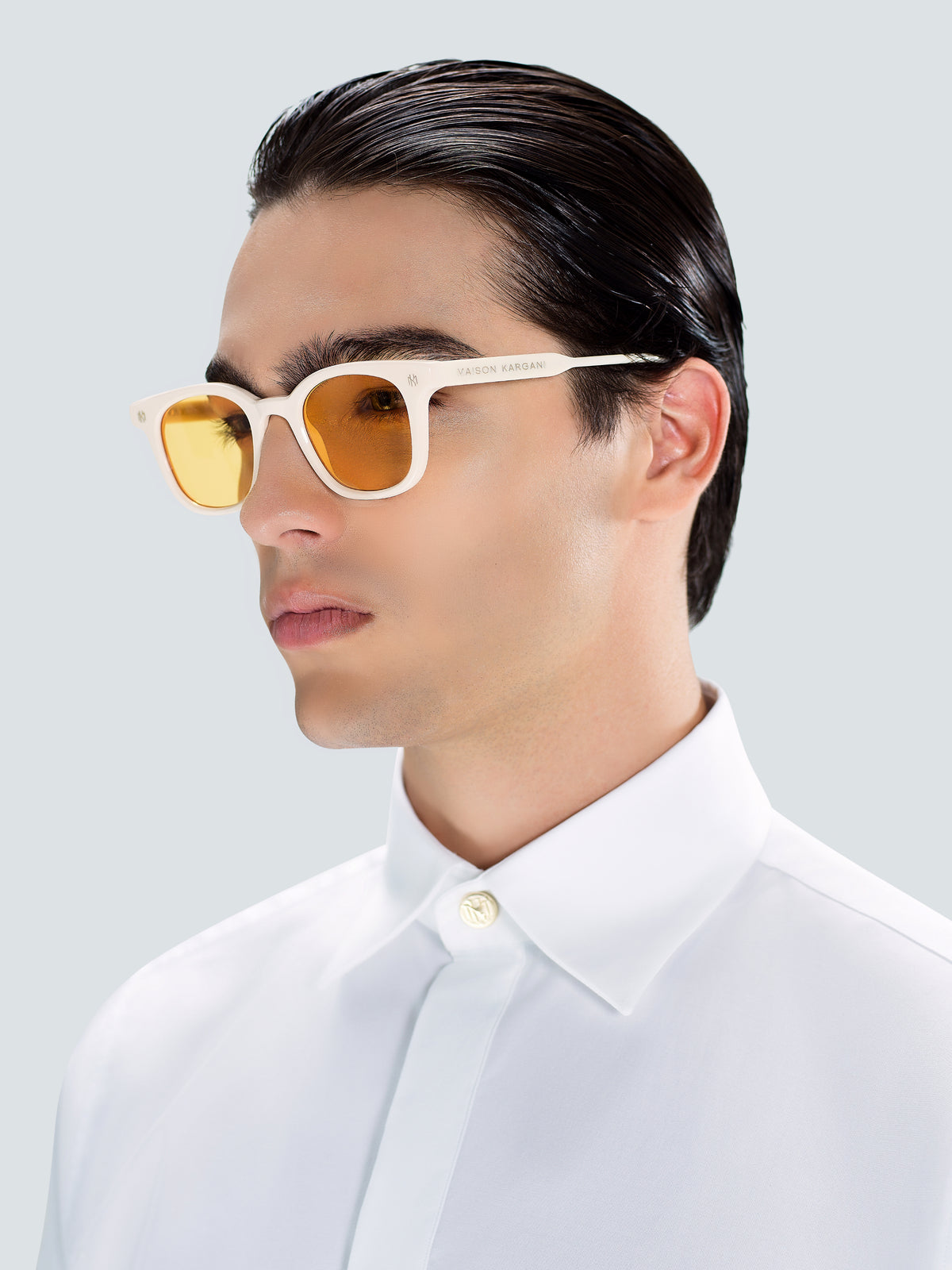 Via Montenapoleone 08 Sunglasses in Ivory and Gold by Maison Kargani