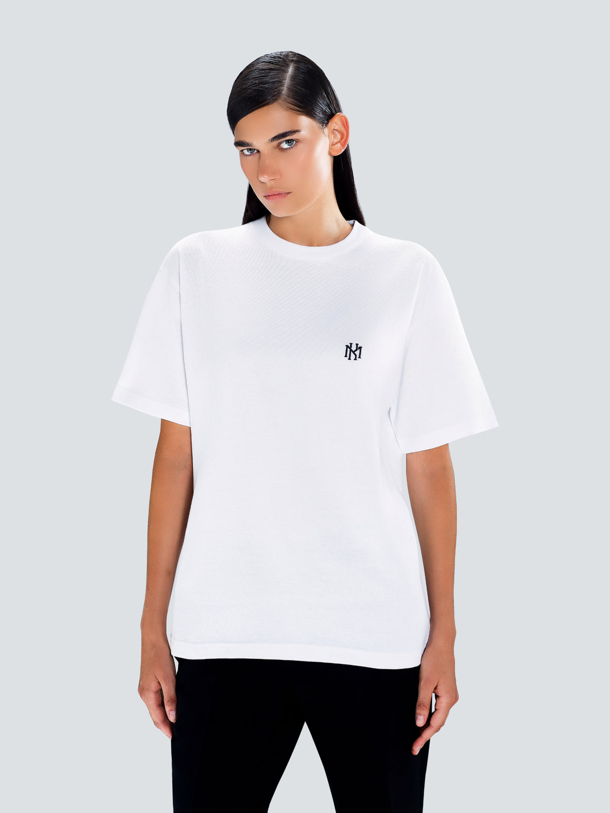 MK Monogram Oversized Cotton T-Shirt in White by Maison Kargani