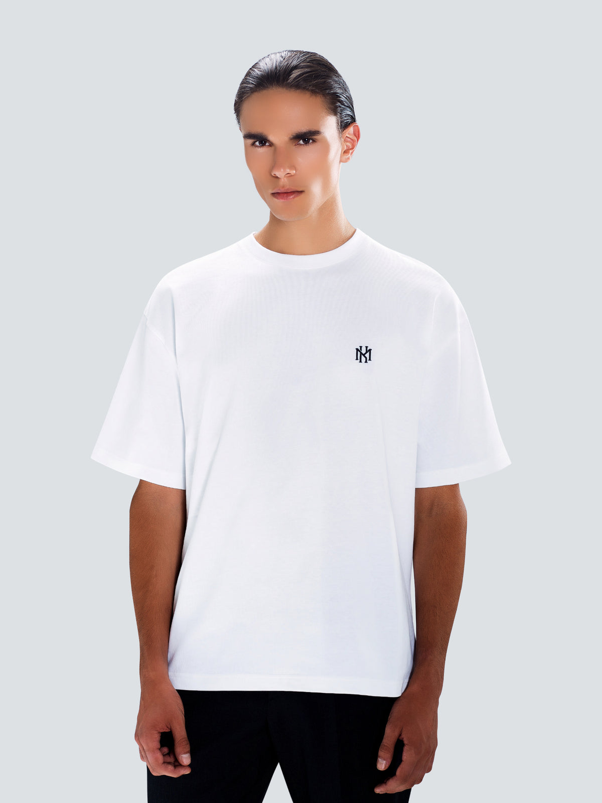 MK Monogram Oversized Cotton T-Shirt in White by Maison Kargani