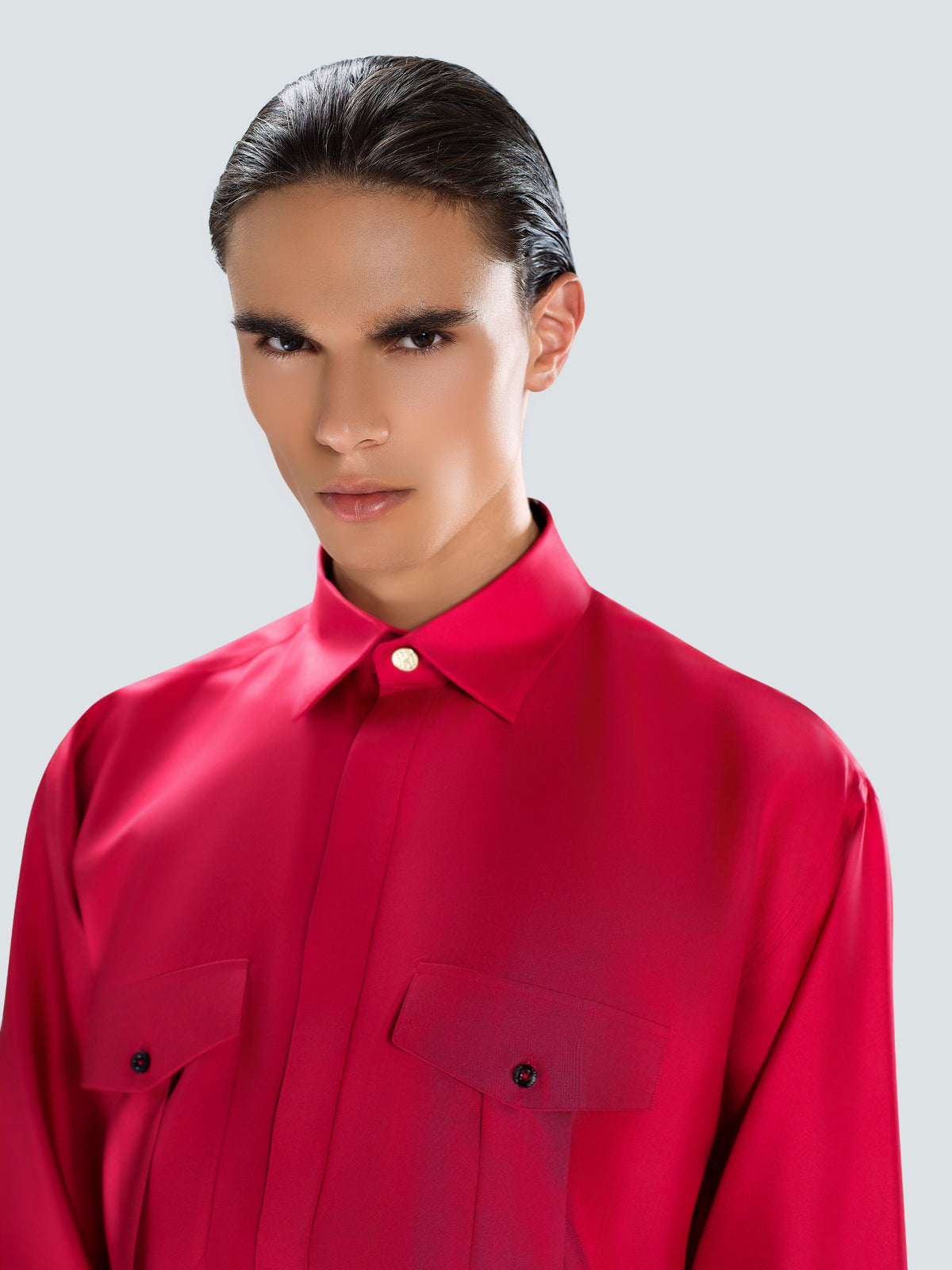 Oversized Silk Shirt in Red by Maison Kargani