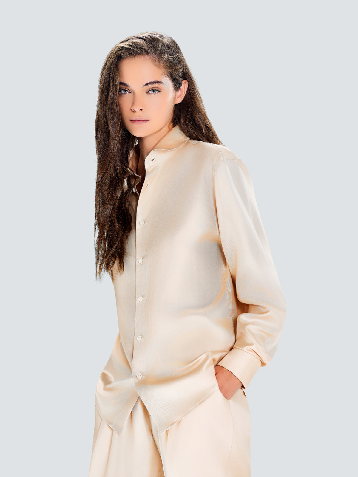 Tailored Silk Shirt in Champagne by Maison Kargani
