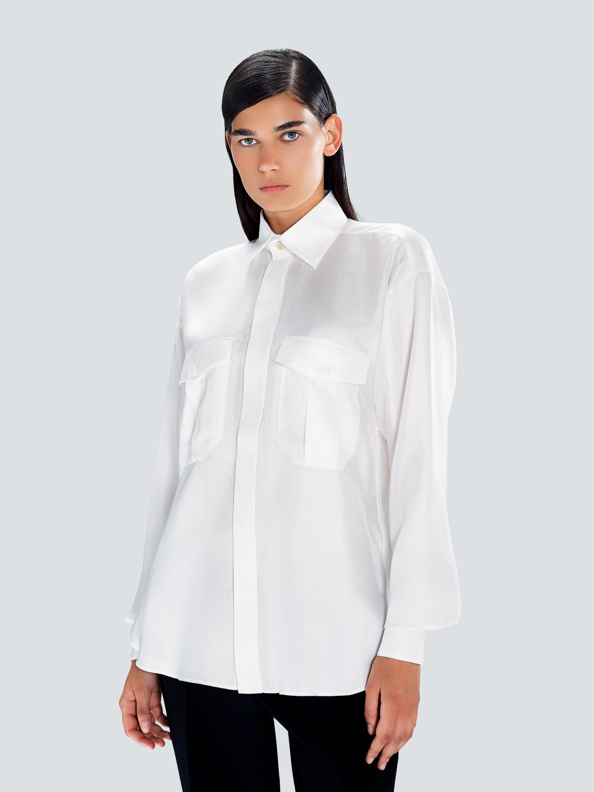 Oversized Silk Shirt in White by Maison Kargani