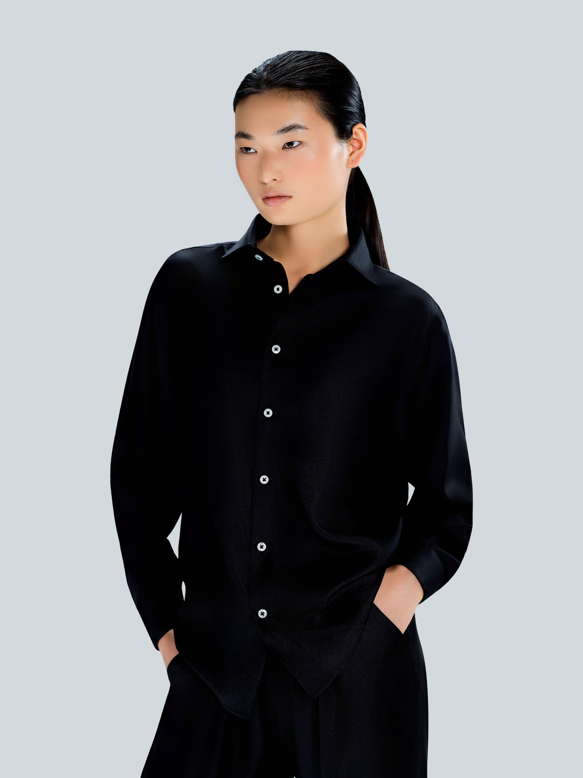 Tailored Silk Shirt in Black by Maison Kargani