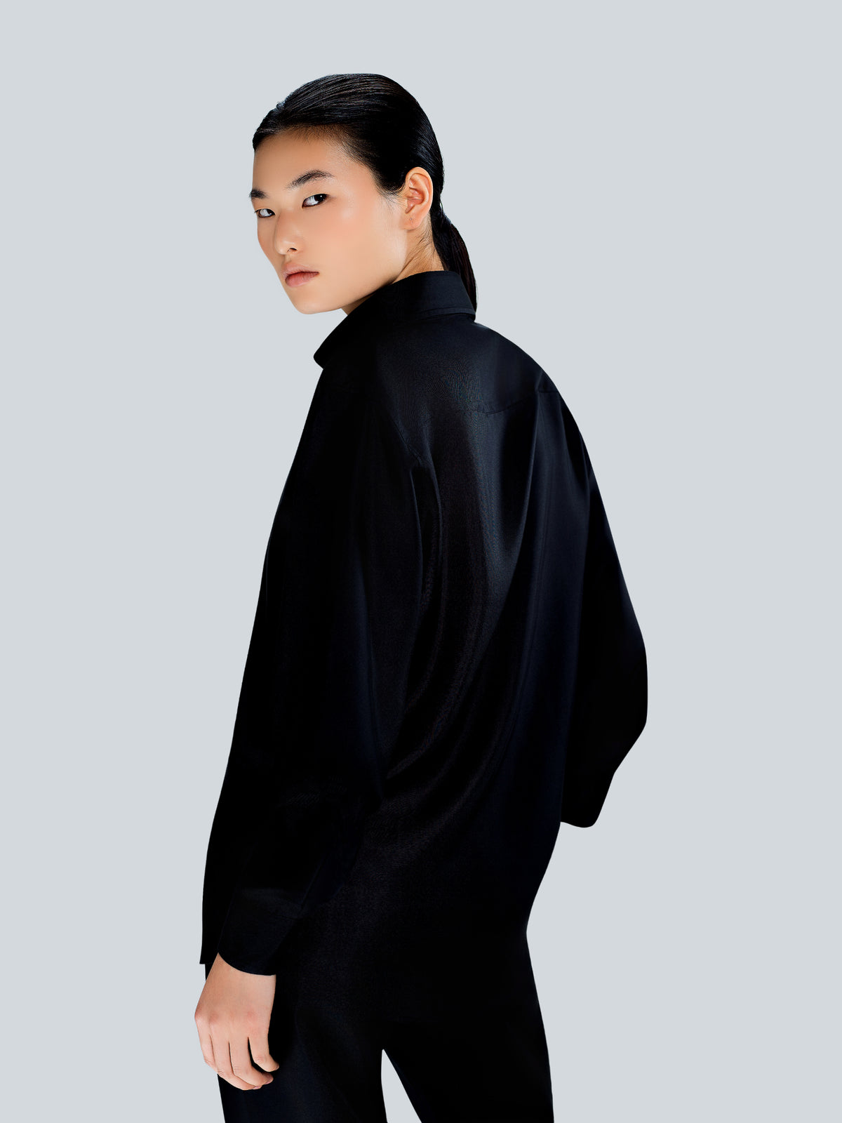 Tailored Silk Shirt in Black by Maison Kargani