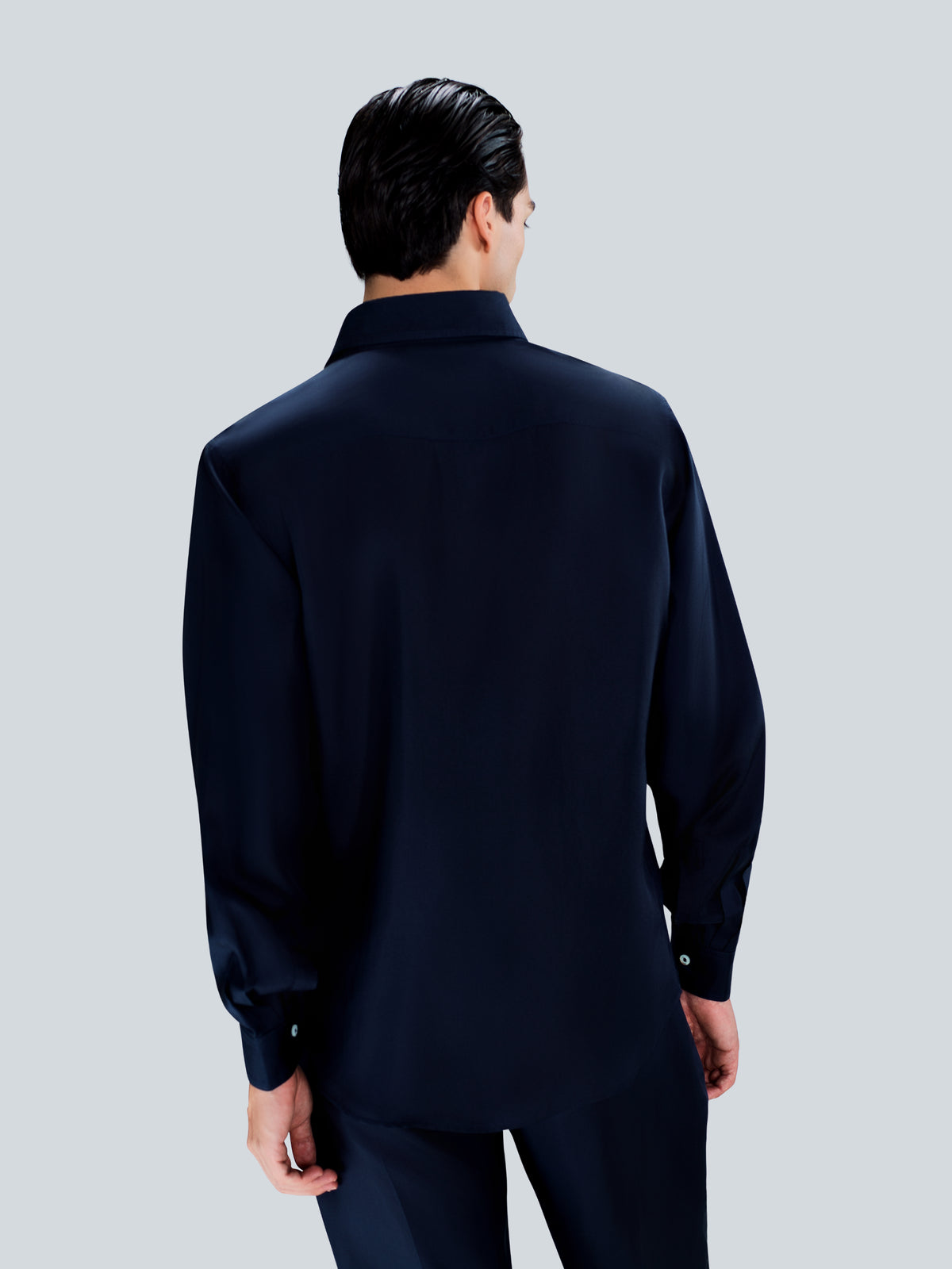 Tailored Silk Shirt in Navy Blue by Maison Kargani