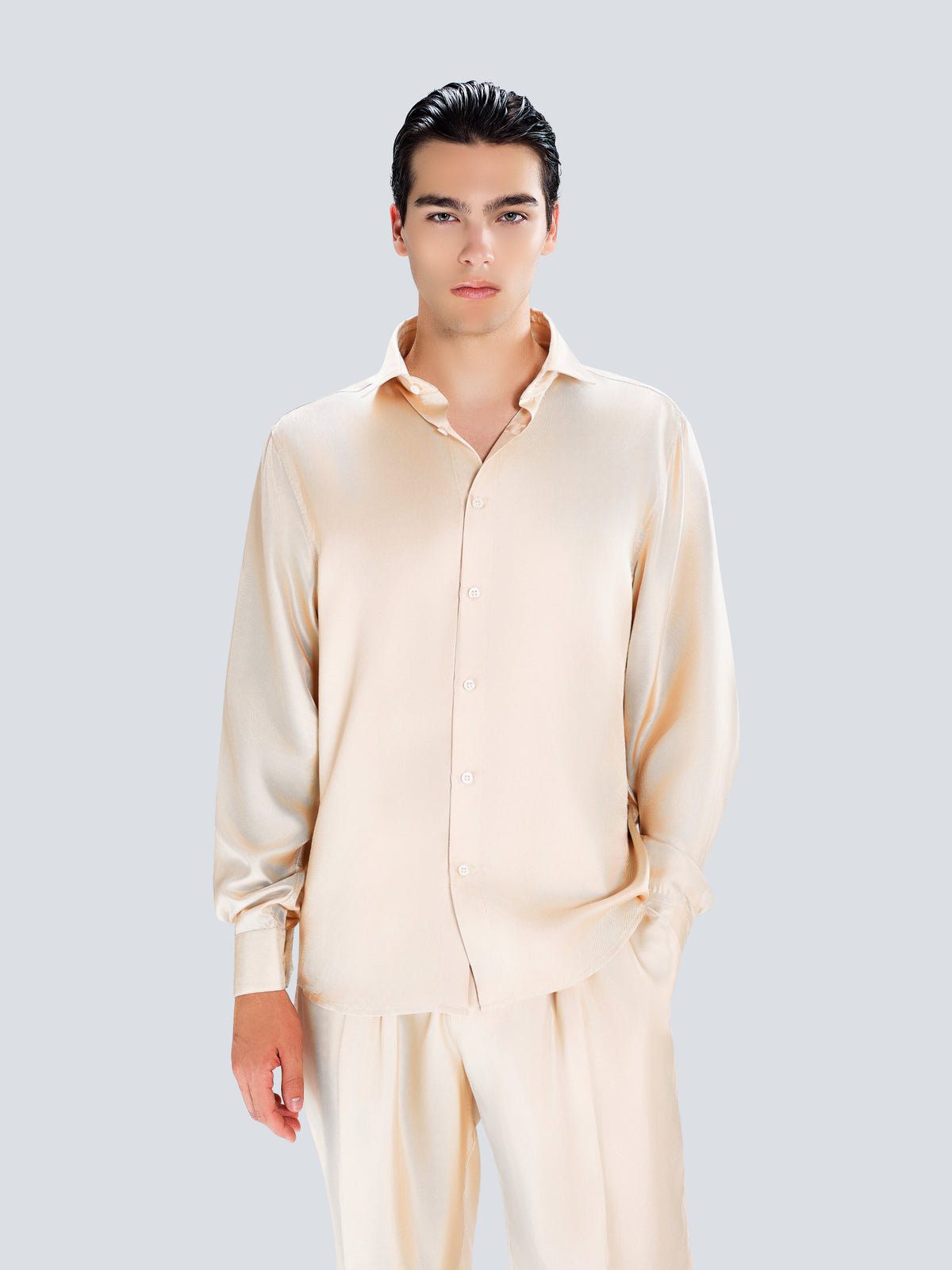 Tailored Silk Shirt in Champagne by Maison Kargani