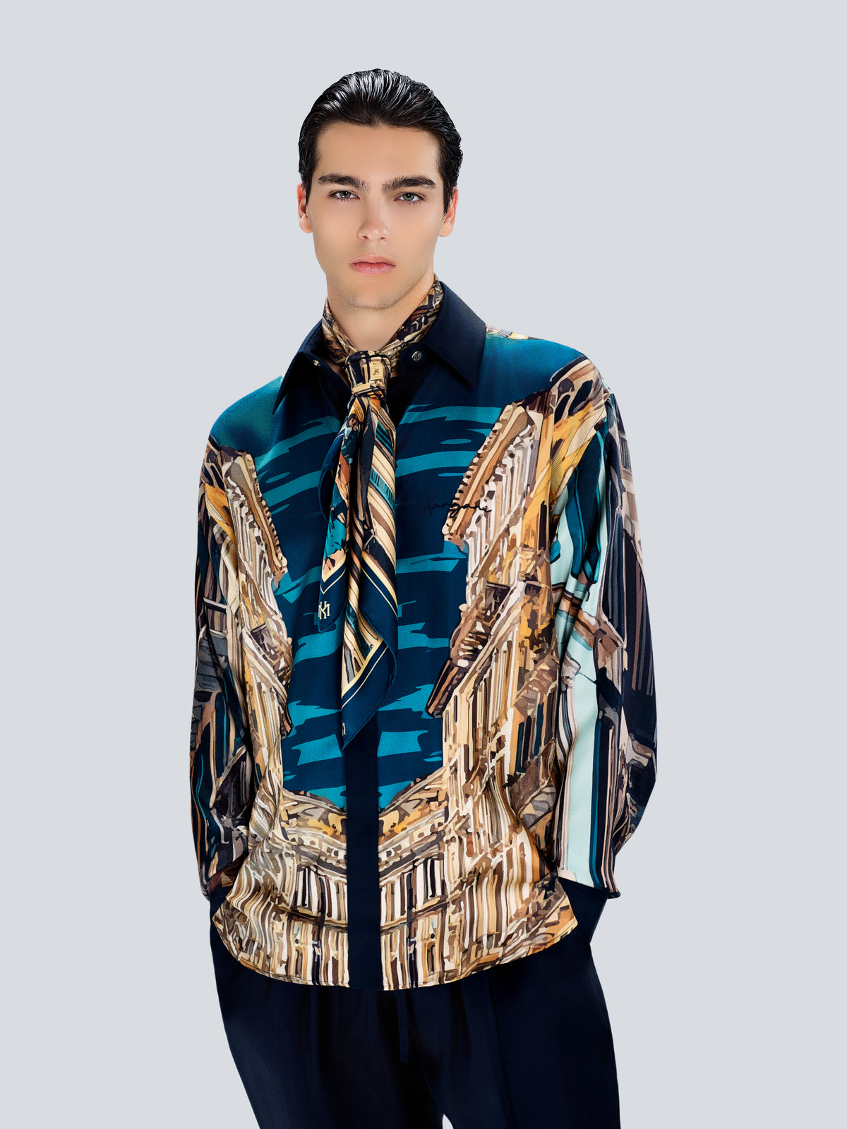 Via Montenapoleone Signature Oversized Silk Shirt by Maison Kargani
