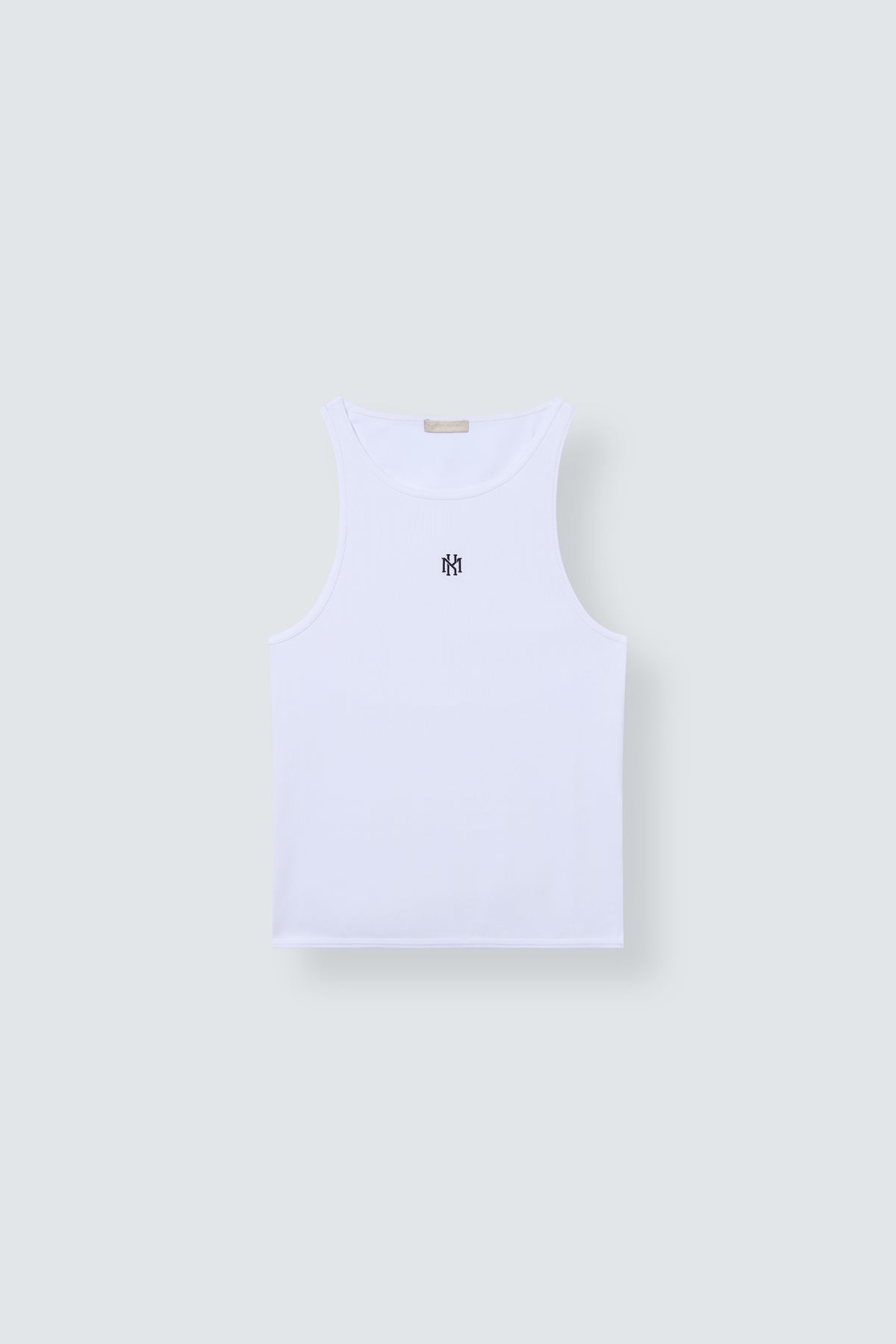MK Monogram Ribbed Cotton Tank Top in White by Maison Kargani