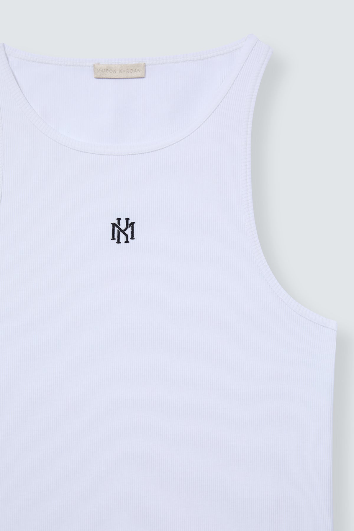 MK Monogram Ribbed Cotton Tank Top in White by Maison Kargani