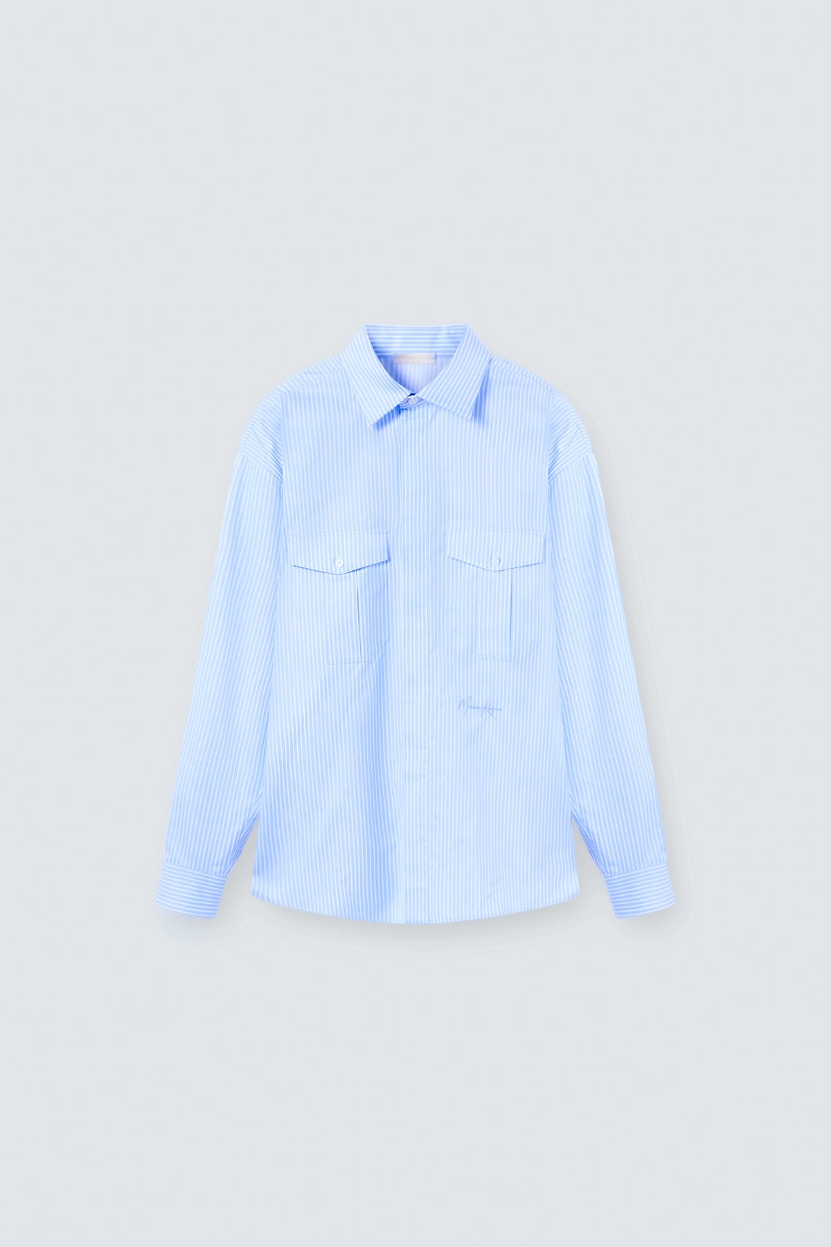 Oversized Striped Cotton Shirt in Light Blue by Maison Kargani