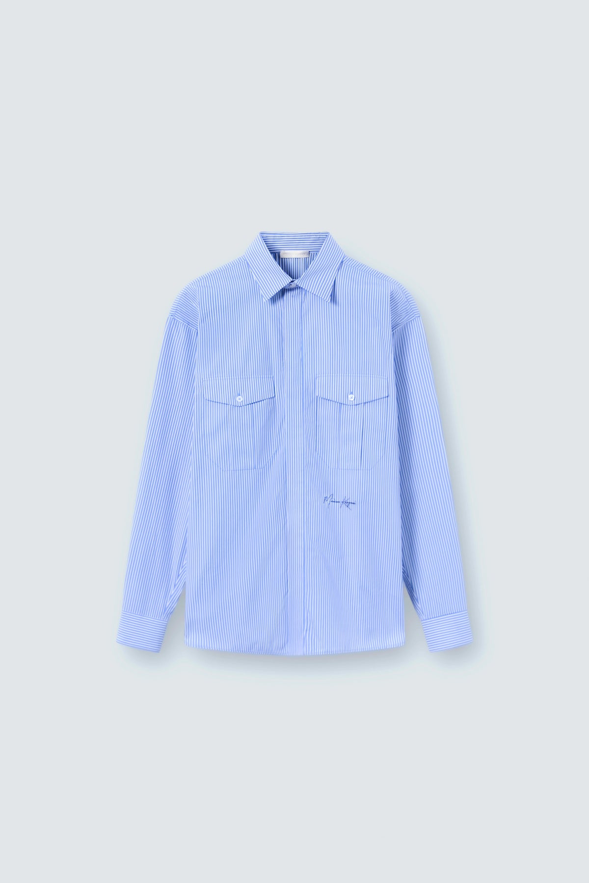 Oversized Striped Cotton Shirt in Dark Blue by Maison Kargani