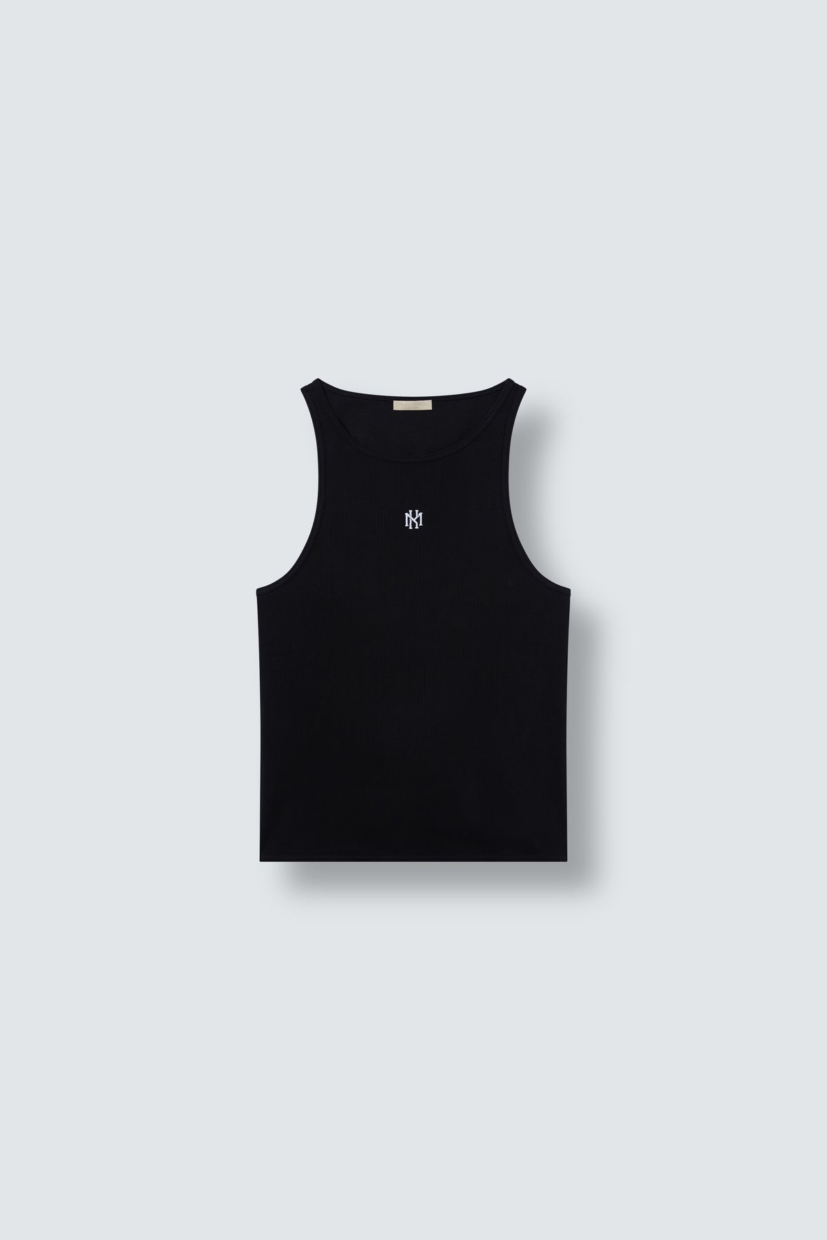 MK Monogram Ribbed Cotton Tank Top in Black by Maison Kargani