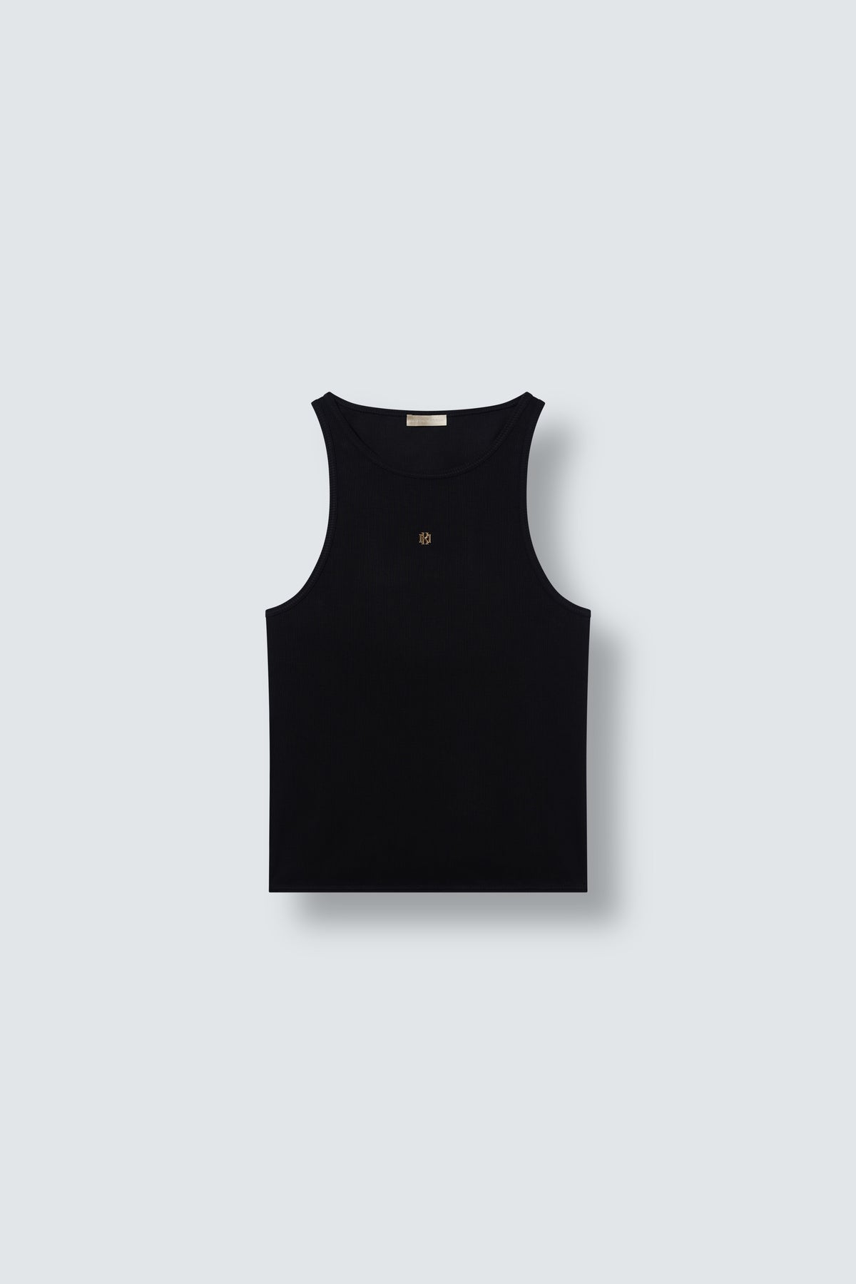 Gold Metal MK Monogram Ribbed Cotton Tank Top by Maison Kargani