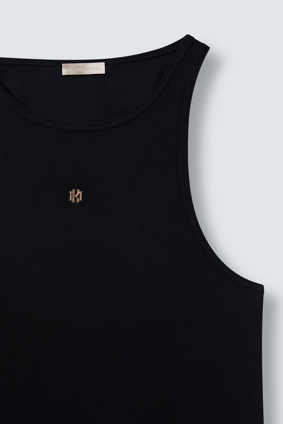 Gold Metal MK Monogram Ribbed Cotton Tank Top by Maison Kargani