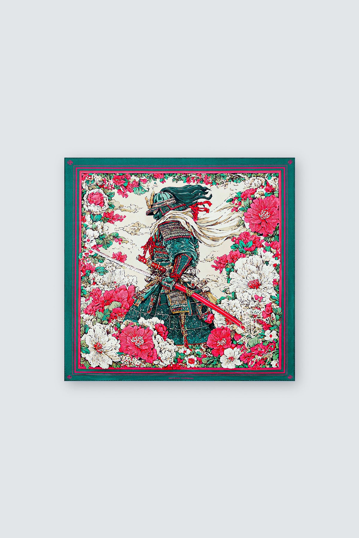 Budo 2 Signature Silk Scarf 90 × 90 cm in printed silk twill by Maison Kargani