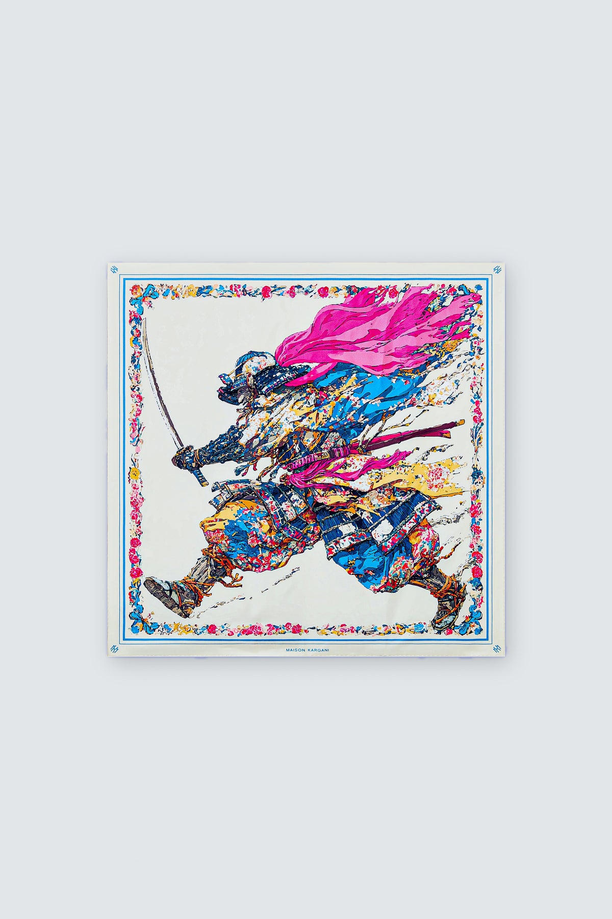 Budo 3 Signature Silk Scarf 90 × 90 cm in printed silk twill by Maison Kargani