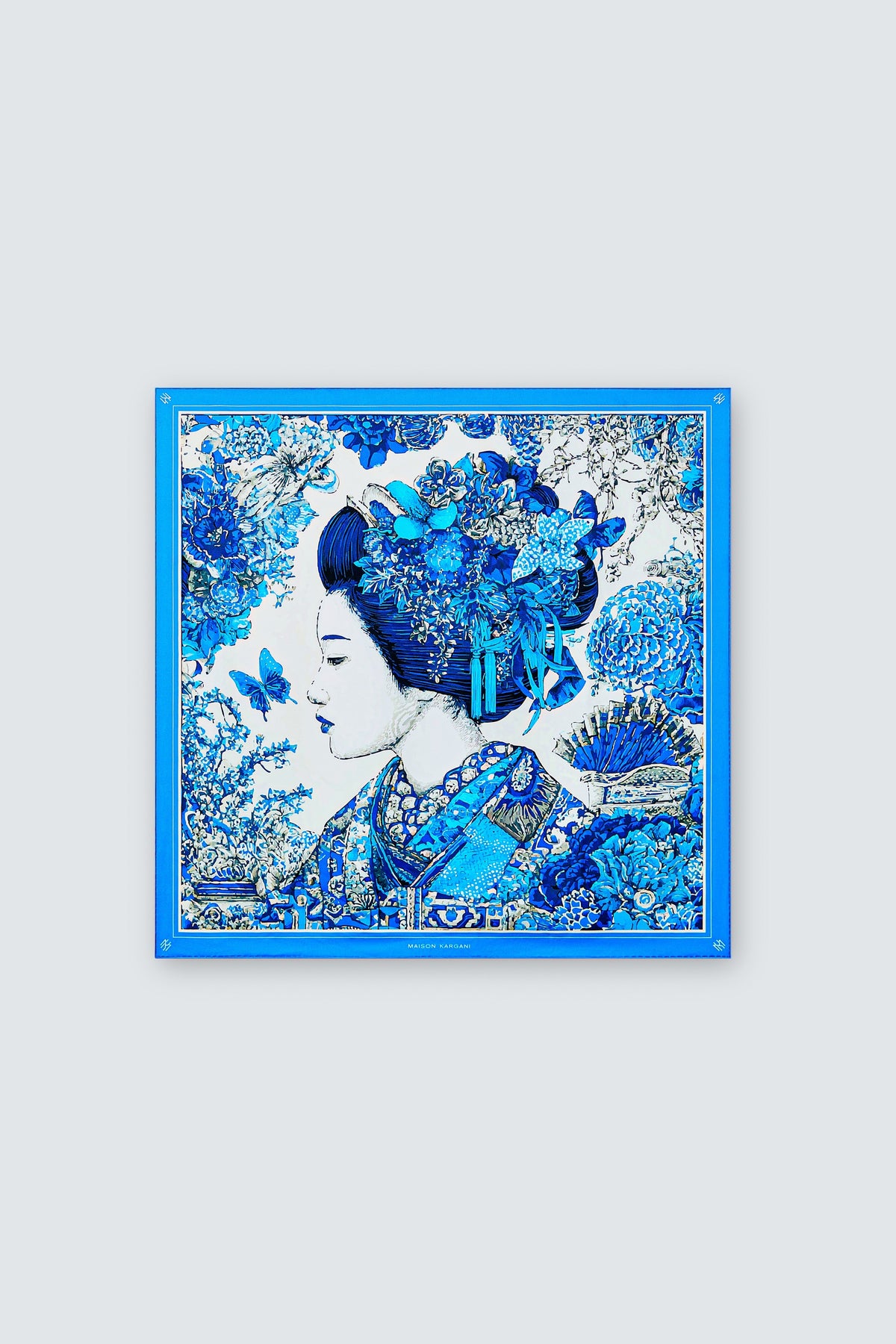 Portrait of Geisha Signature Silk Scarf 90 × 90 cm in printed silk twill by Maison Kargani